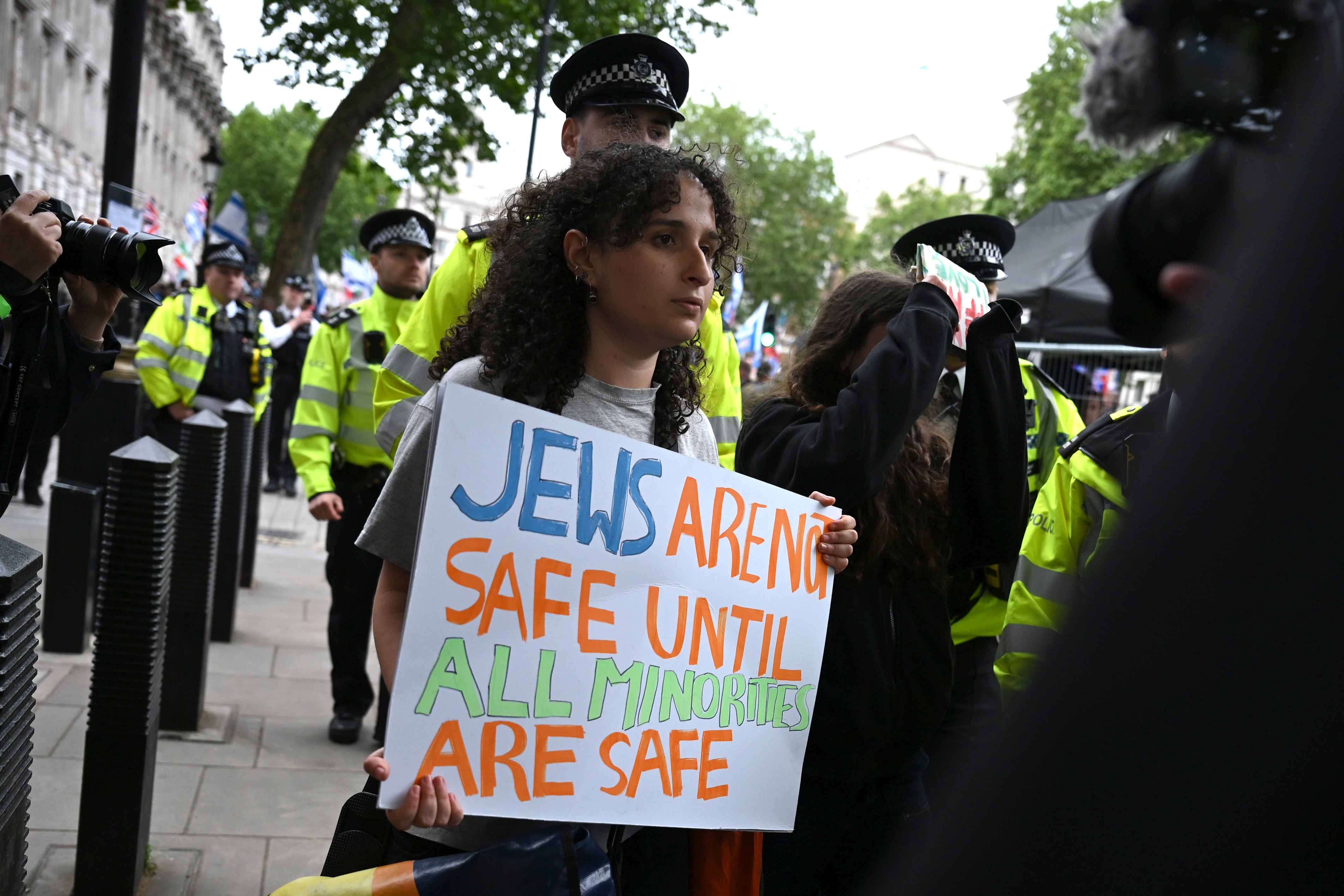 A prtoest against antisemitism took place outside Downing Street earlier this month following a series of attacks on Jewish sites in London