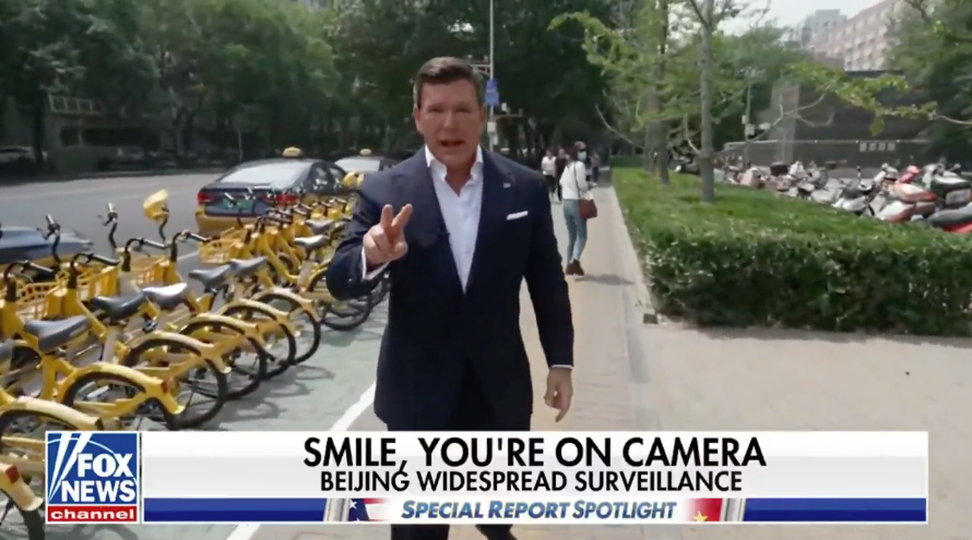 Fox News anchor Bret Baier complained after his crew was slapped with a ticket — after they parked illegally during a segment on surveillance in Beijing