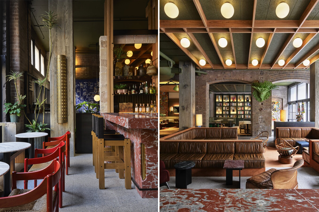The lobby is inspired by a suburban living room in 1970’s Australia