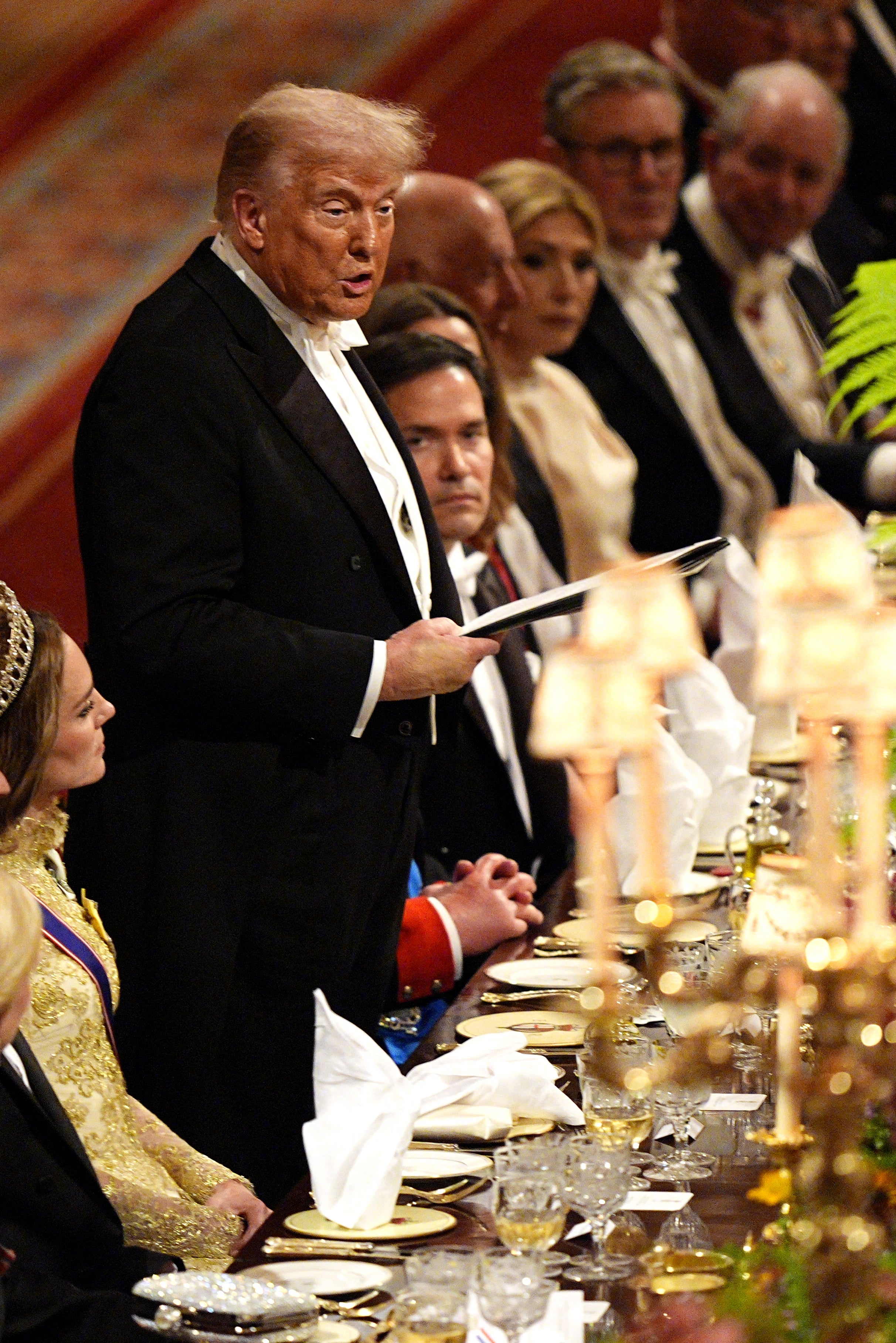 Trump delivering a speech during a State Banquet at Windsor Castle last September