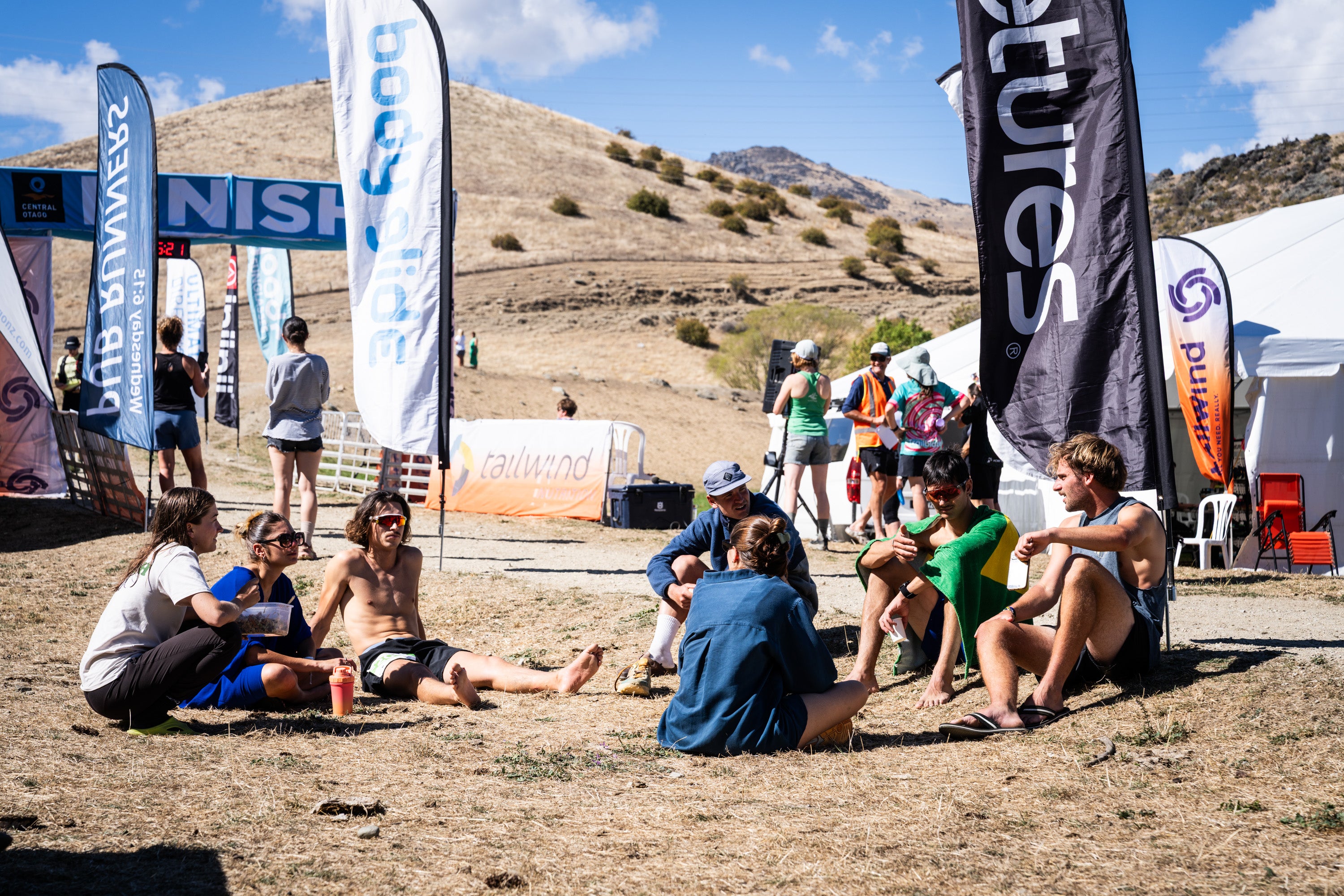 Sweet relief: The finish line had a festival feel as runners waited for their legs to work again