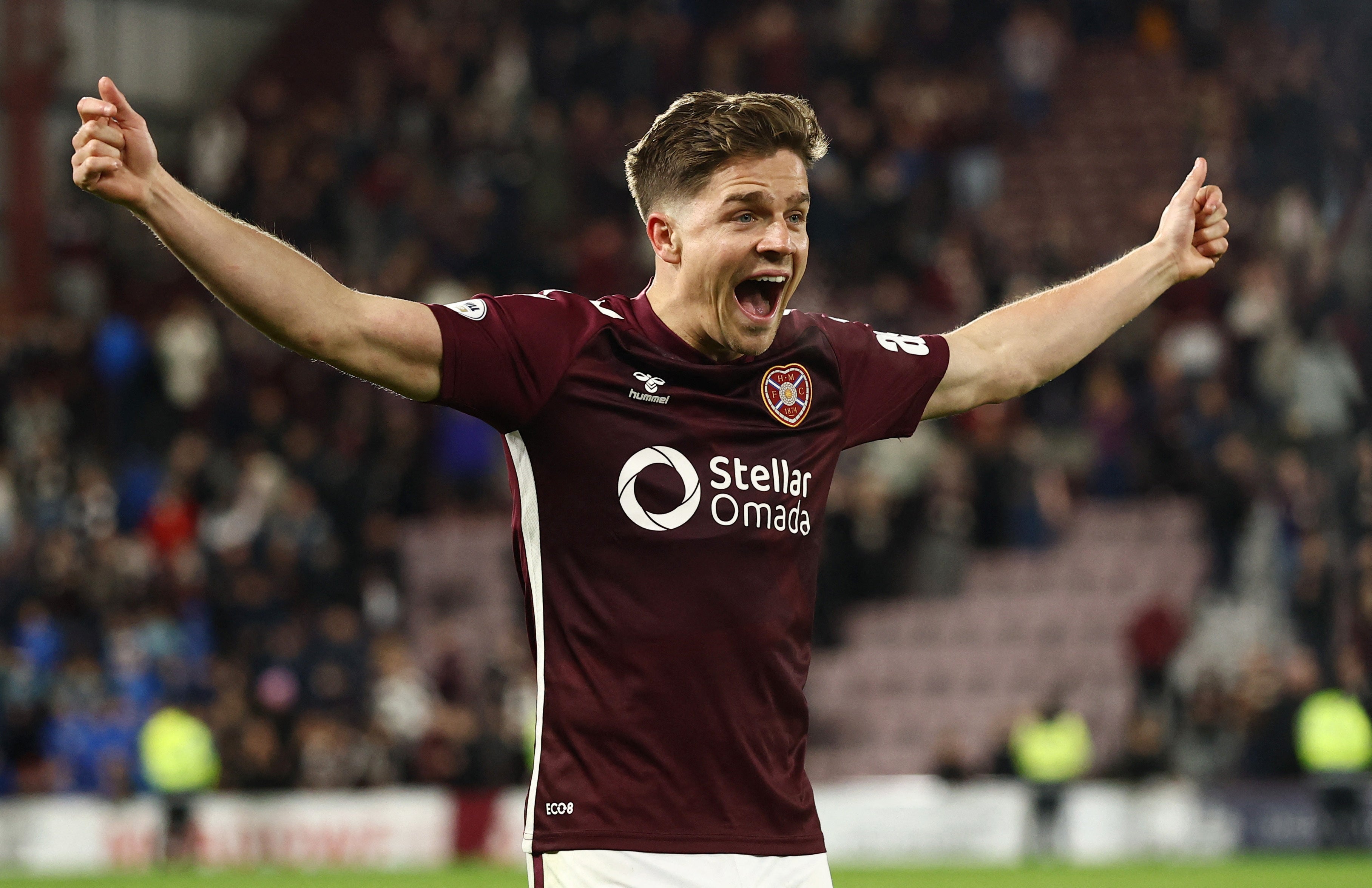 Devlin scored for Hearts in the 3-0 win over Falkirk on Wednesday