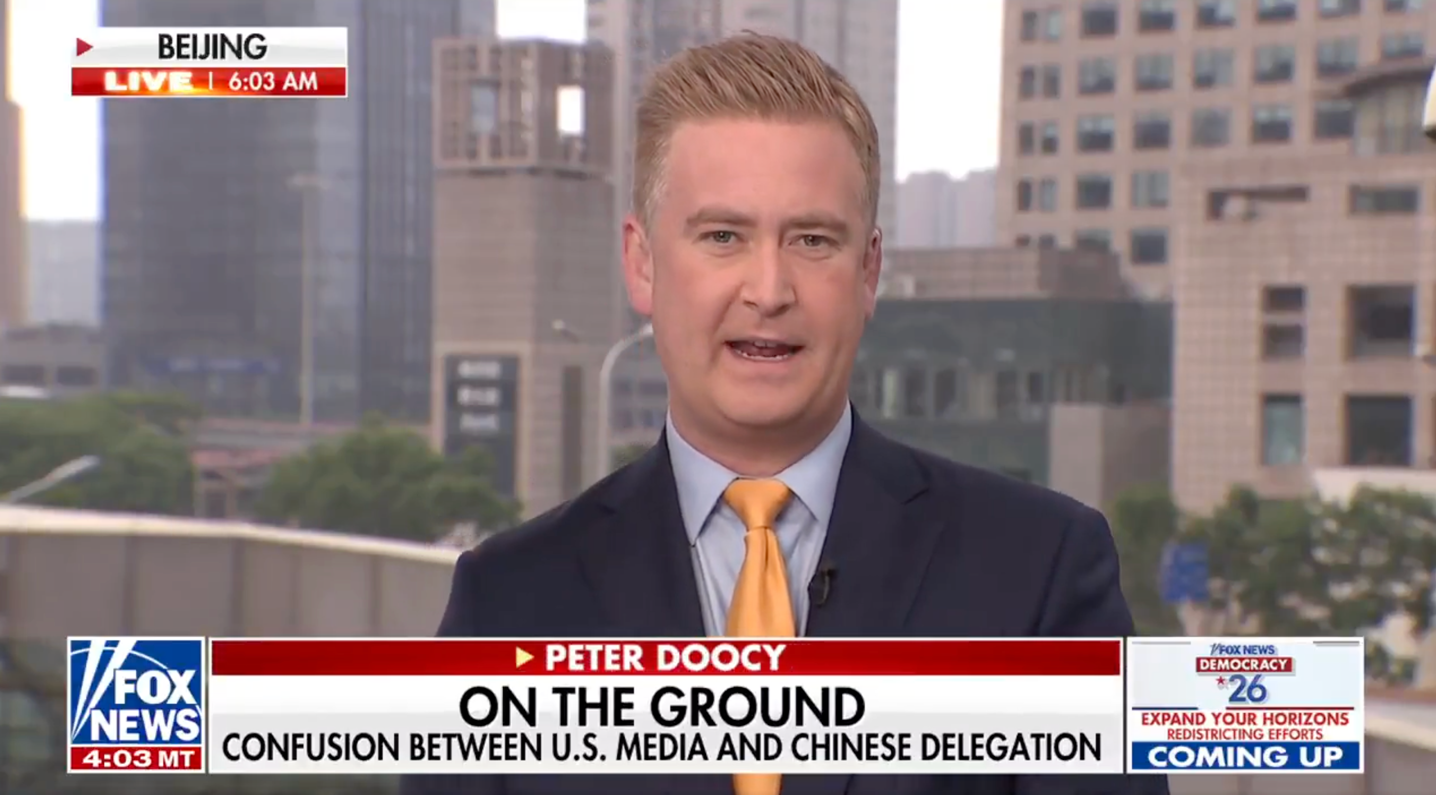 Fox News reporter Peter Doocy revealed 'physical clashes' took place between Chinese government personnel and the Secret Service and the American press during President Trump's Beijing summit