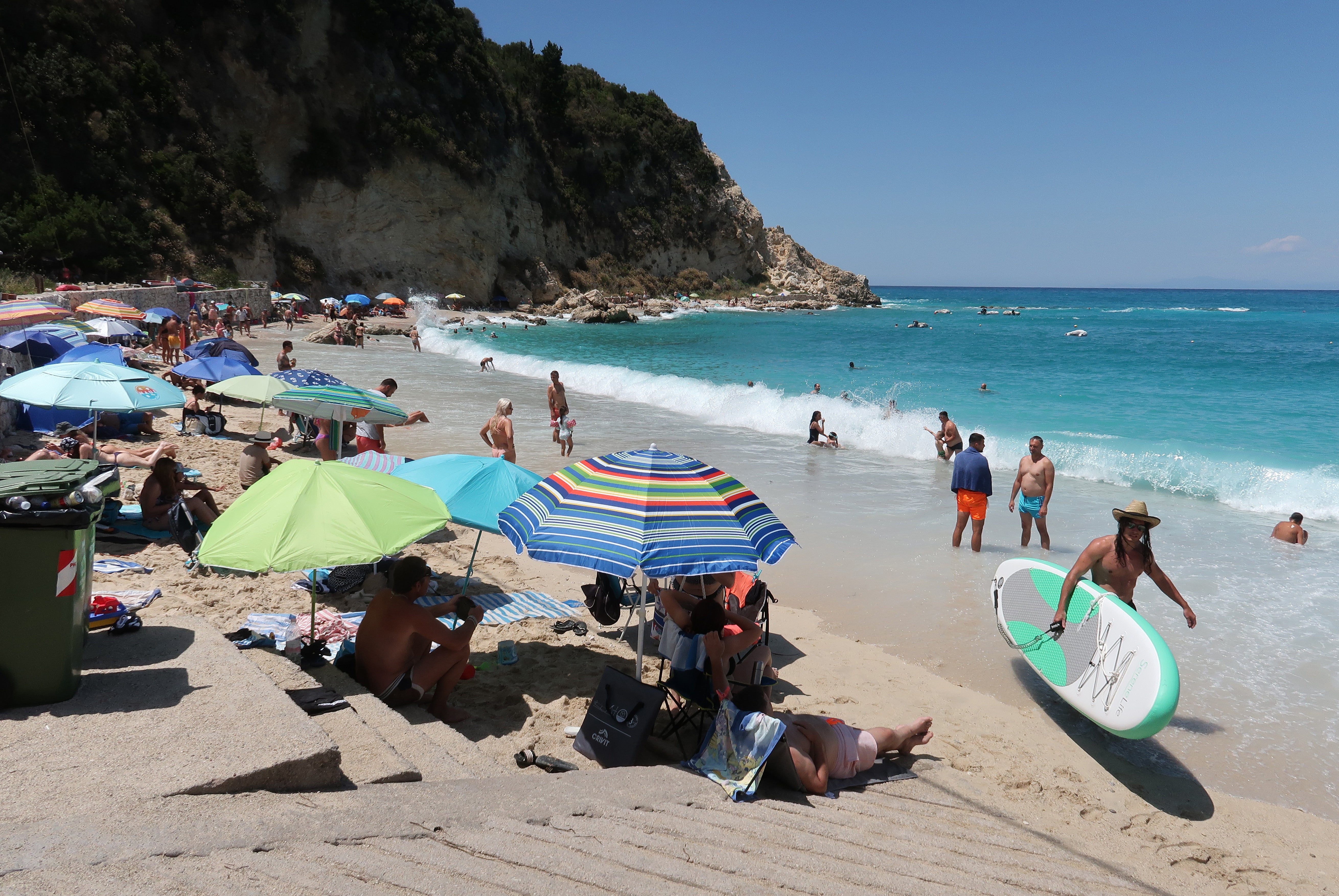 Lefkada, off the west coast of the Greek mainland, is on a busy waterway between Greece and Italy, and is popular with tourists traveling by yacht or ferry, as well as commercial vessels