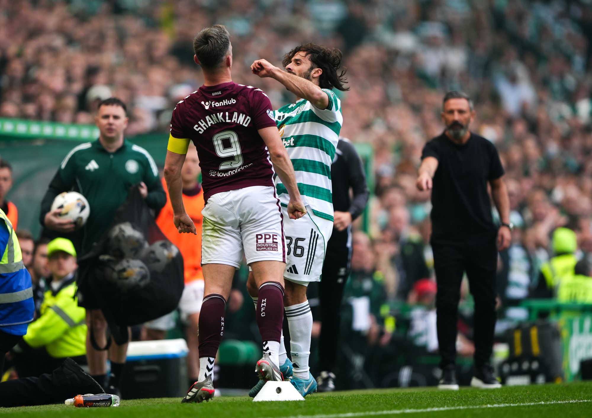 Tempers flare between Celtic's Marcelo Saracchi and Hearts’ Lawrence Shankland