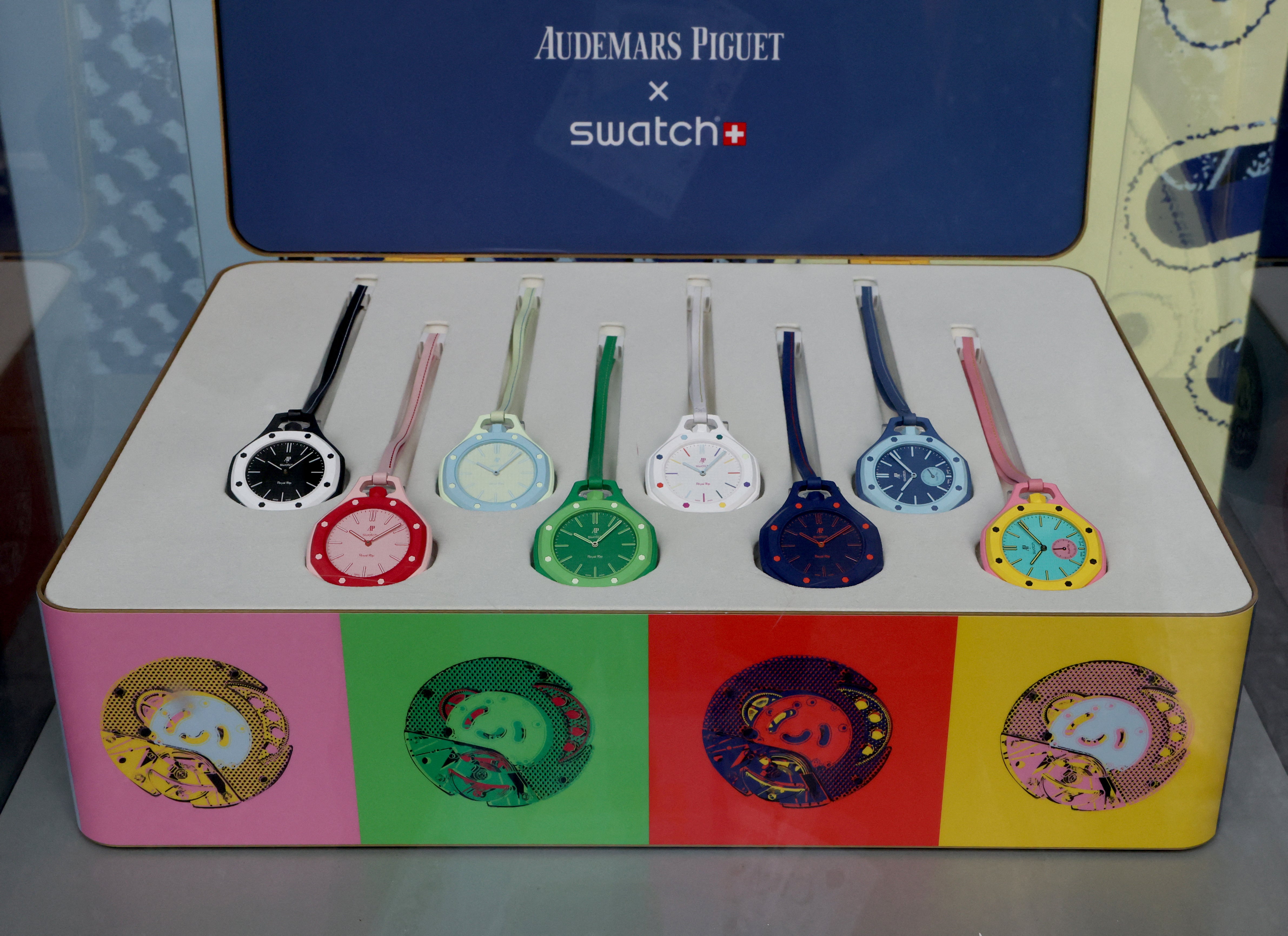 The collaboration includes eight colorful pocket watches that start at $400