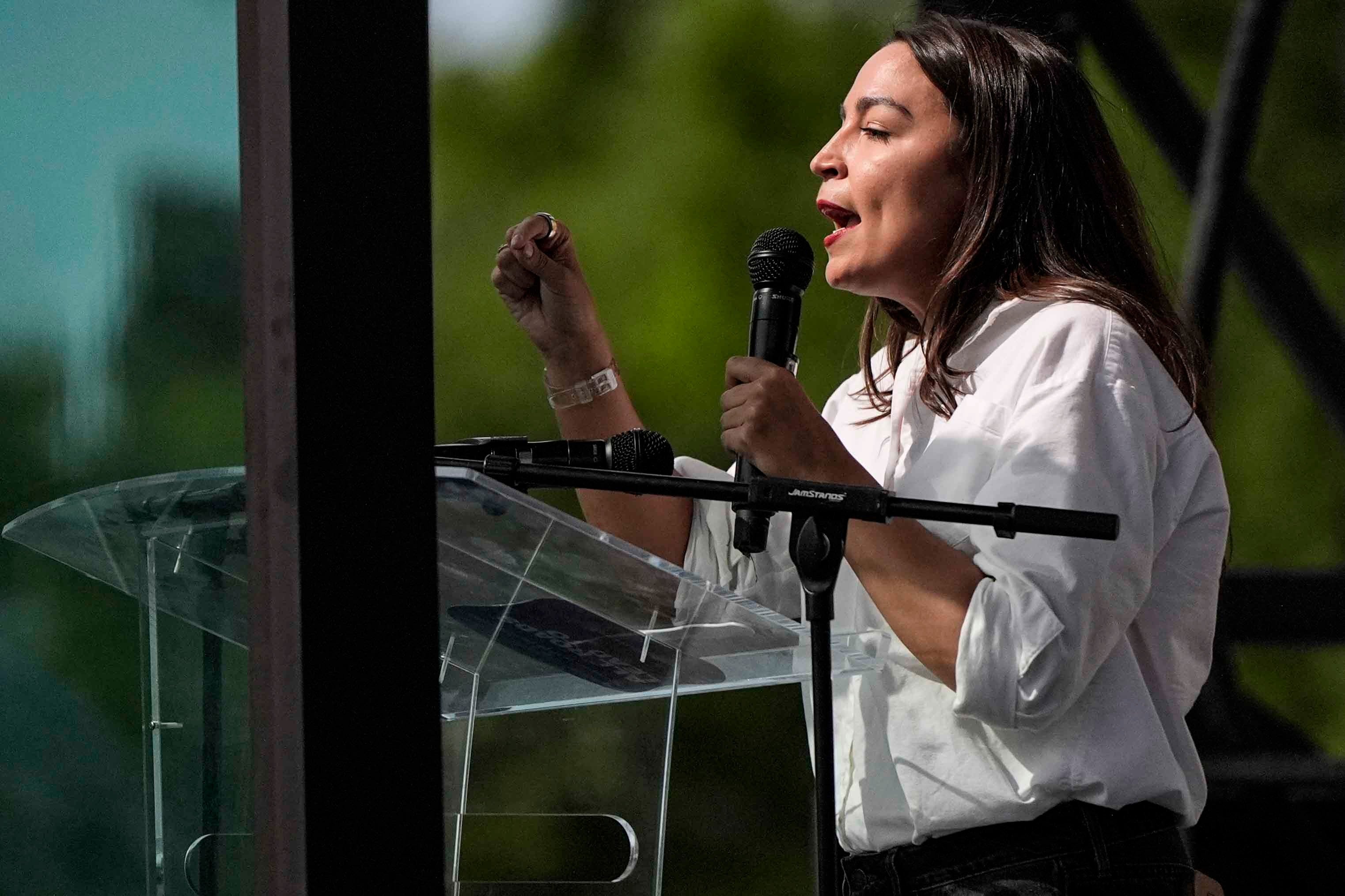 Rep. Alexandria Ocasio-Cortez was among Democratic officials who joined rally-goers to defend voting rights amid the GOP redistricting battle