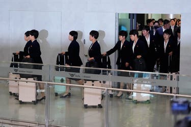 <p>The North Korean women's football club arrives at Incheon International Airport</p>