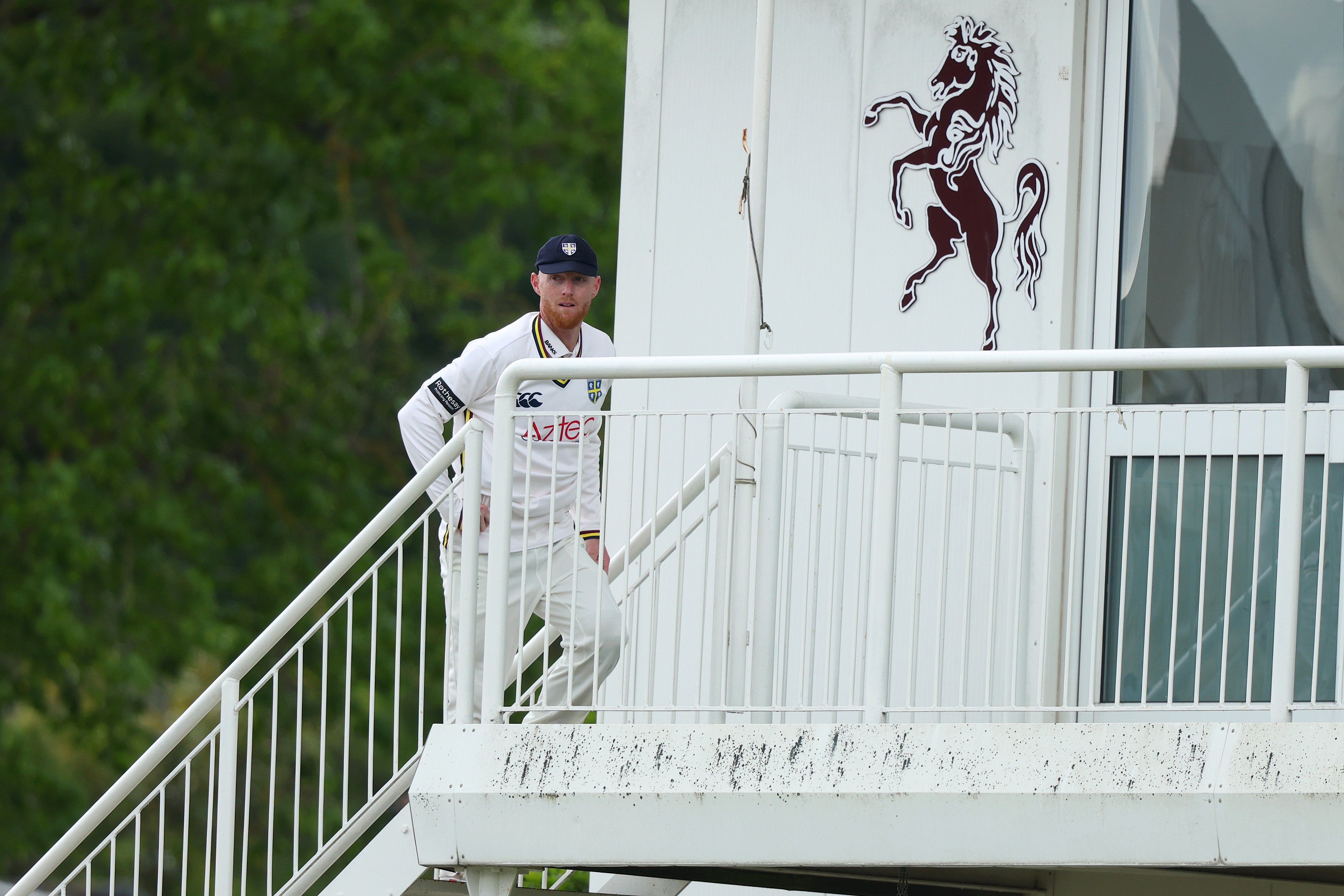 Durham's match against Kent was held up after overnight rain leaked through the covers at Beckenham