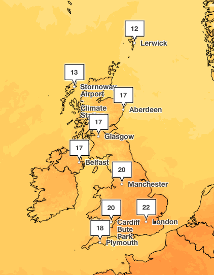 Mapped: The counties where temperatures could hit 26C in this week&rsquo;s heatwave
