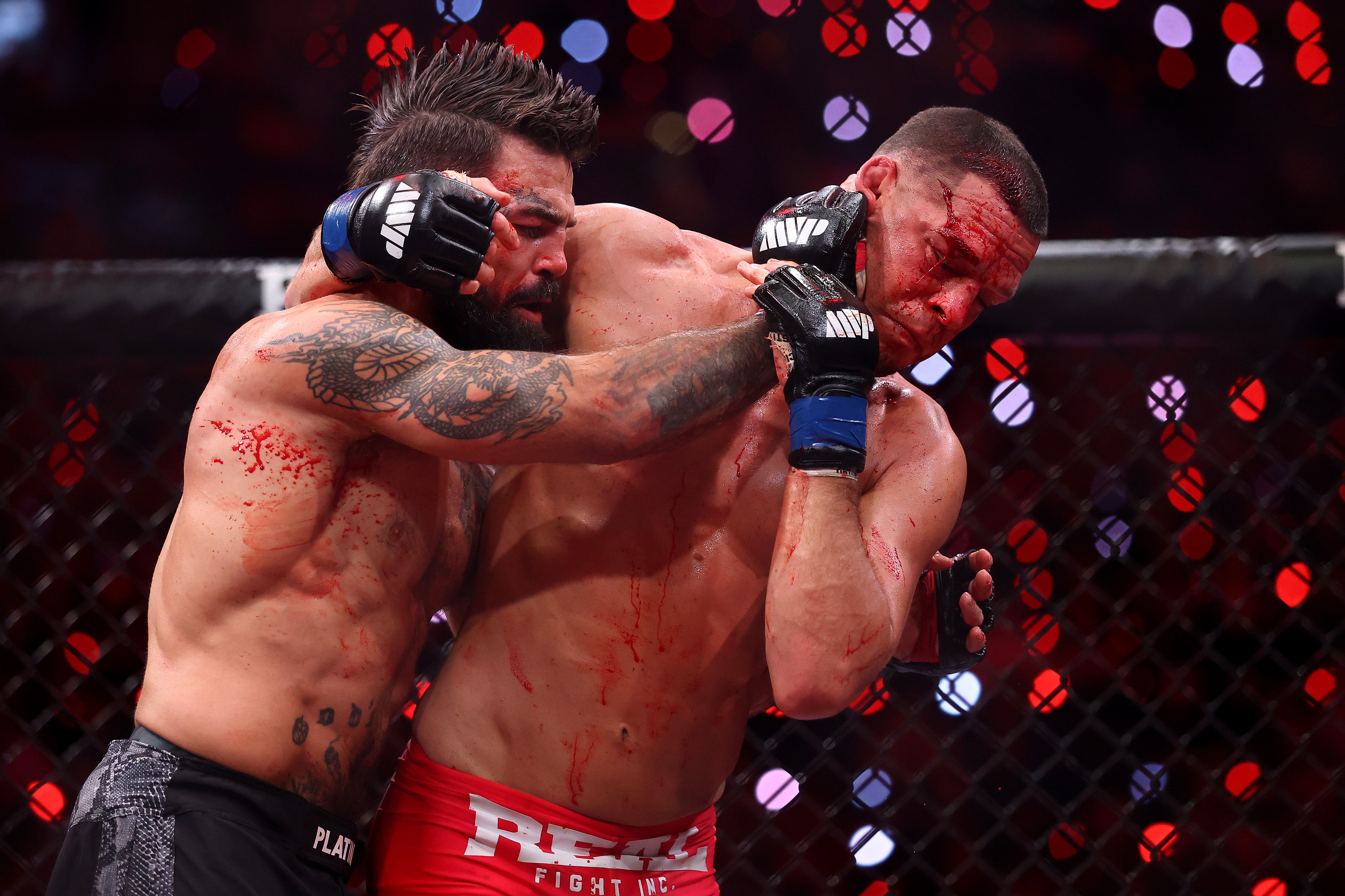 Nate Diaz (right) was badly bloodied by Mike Perry en route to a stoppage loss