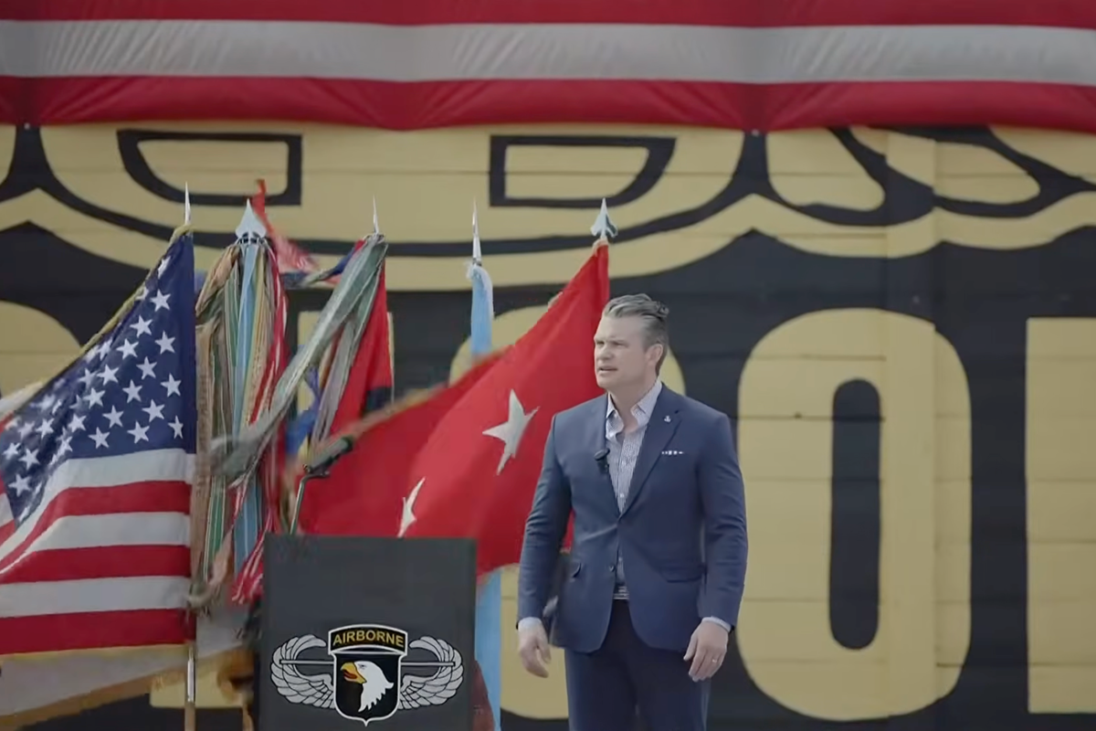 Drowned out: Wind makes life challenging for Pete Hegseth at military event