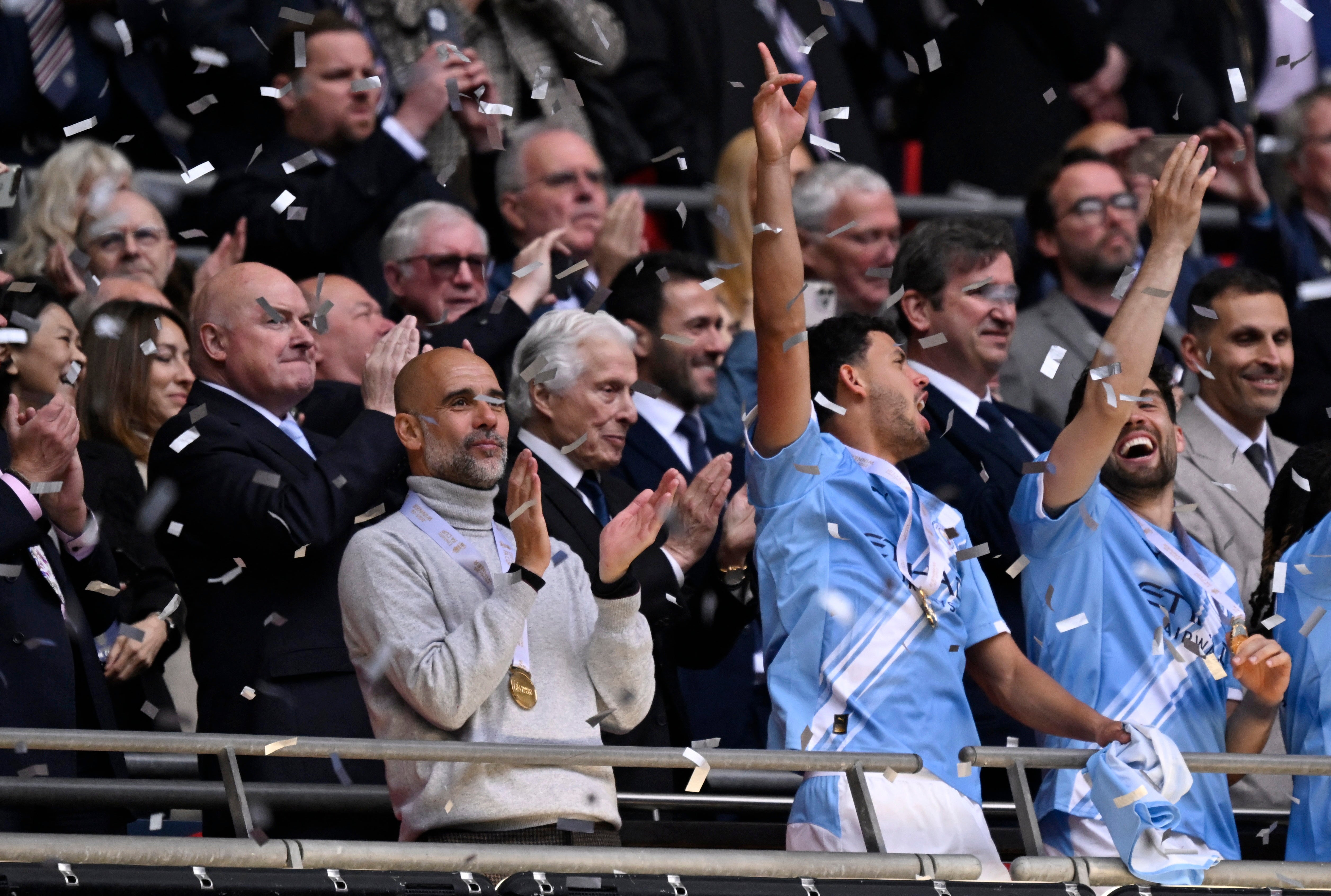 City celebrate winning the FA Cup last Saturday (Reuters)