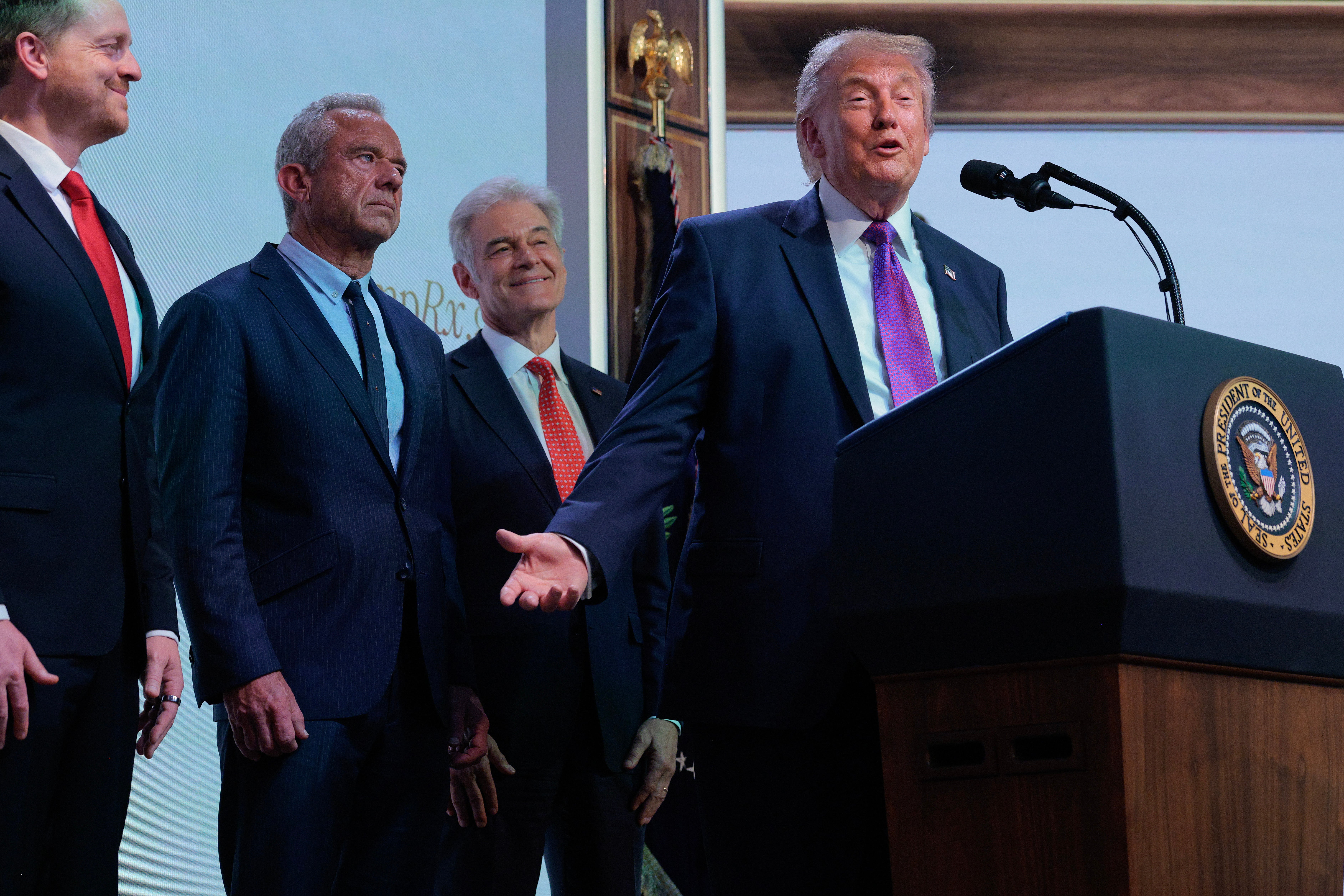 Donald Trump speaks on 18 May (Getty)