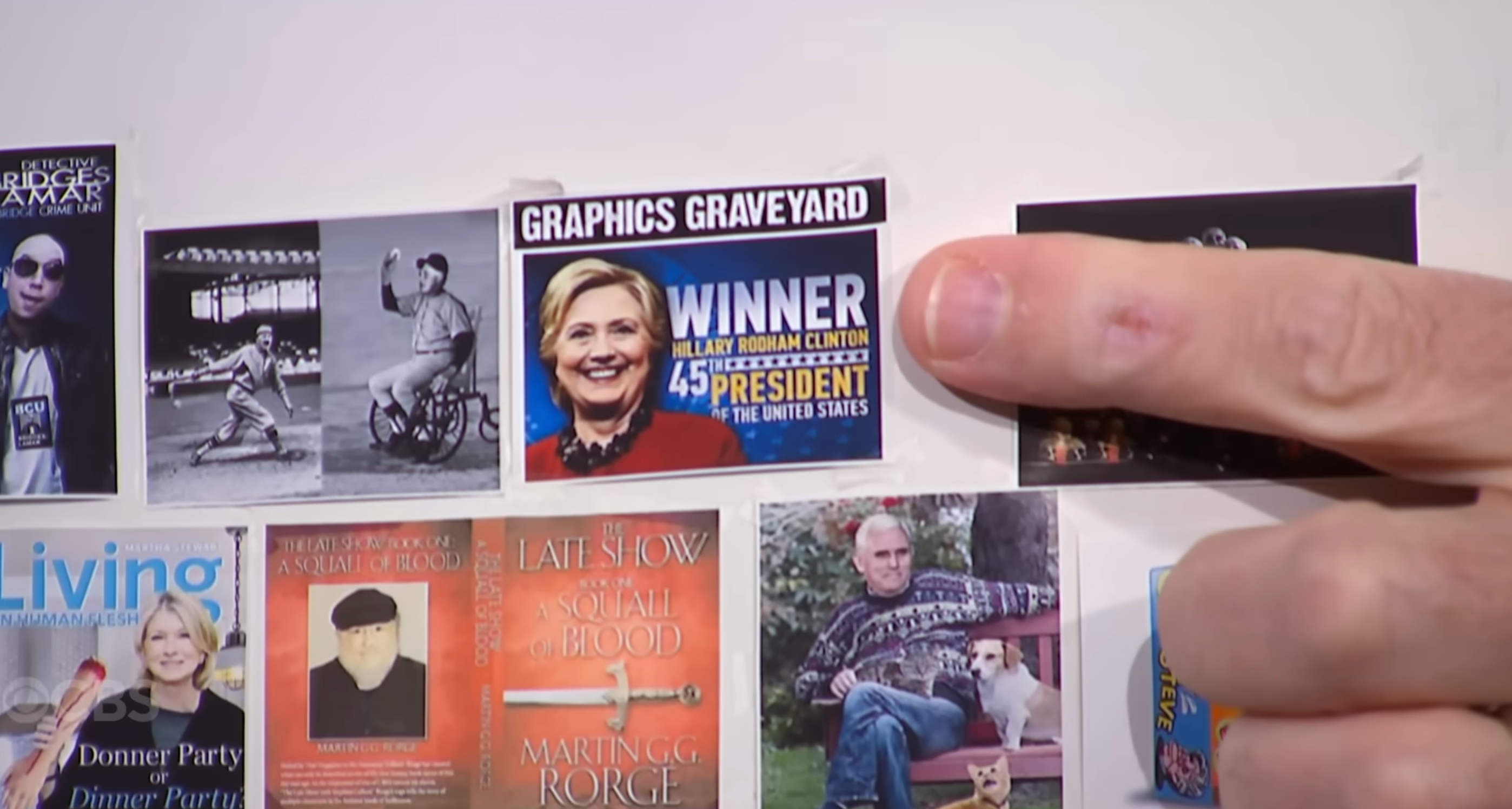 Colbert pointed to the graphic, which celebrated Clinton as the presumed winner of the 2016 election