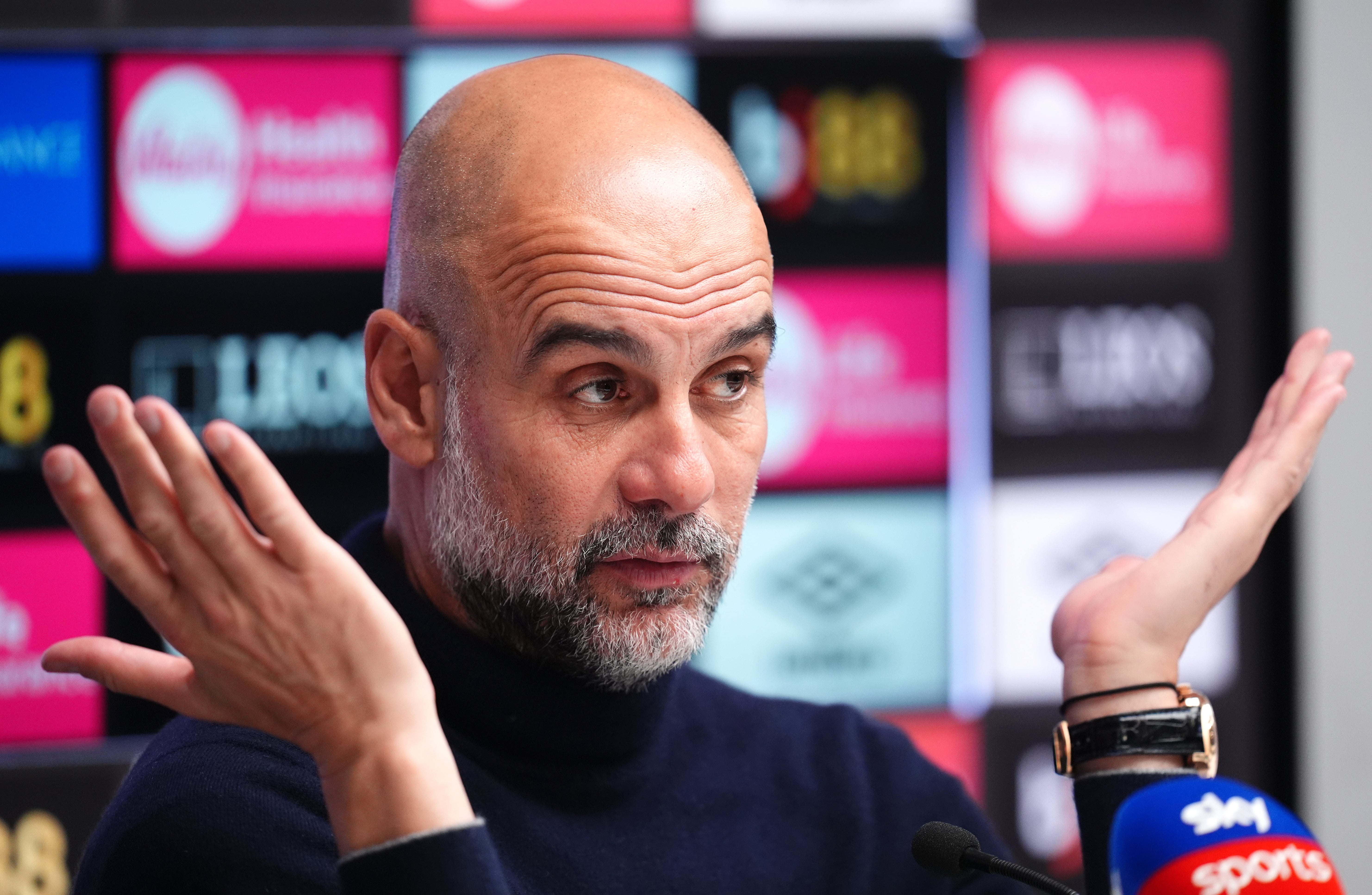 Pep Guardiola speaks to the media (John Walton/PA) (PA Wire)
