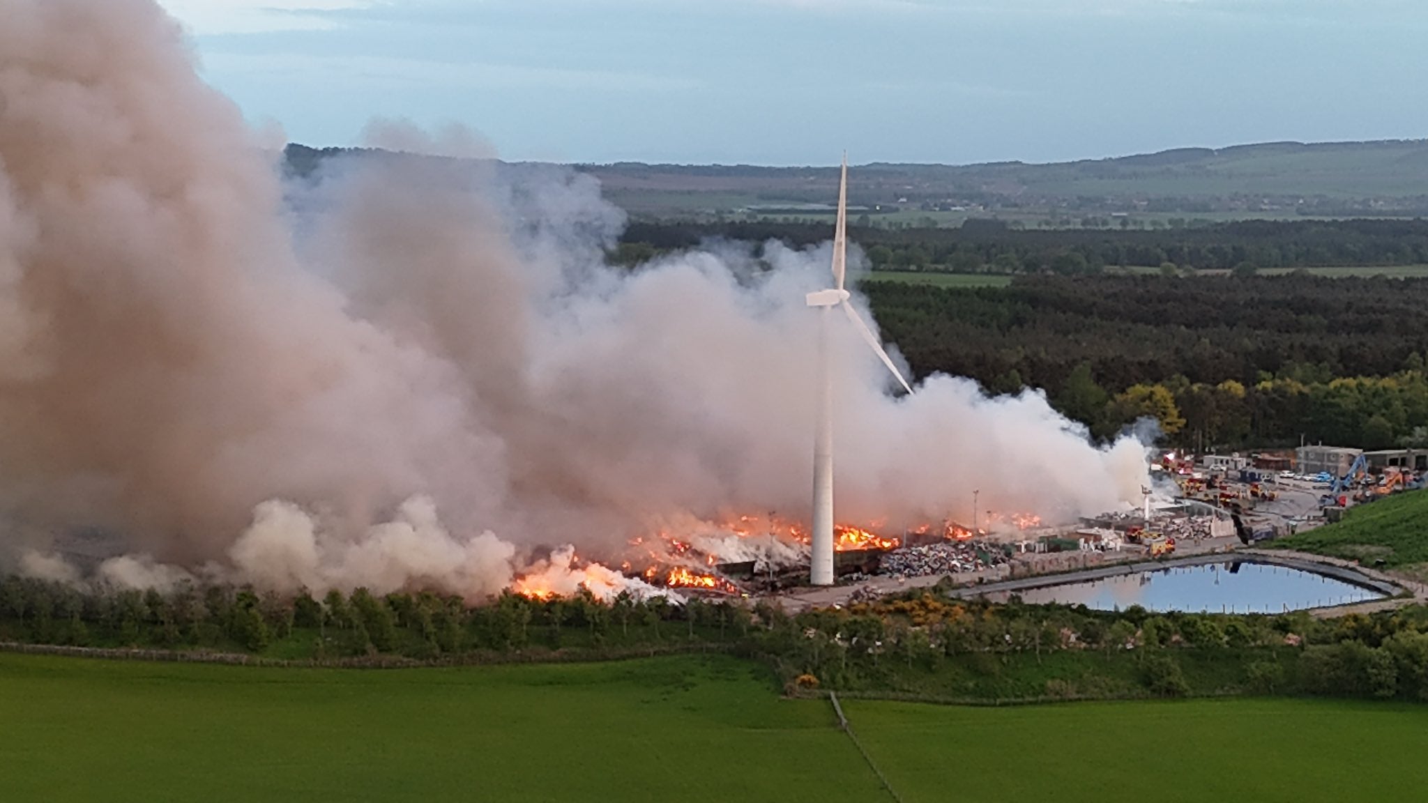 The blaze at a waste facility in Ladybank, Fife where firefighters have worked through a second night tackling the landfill fire