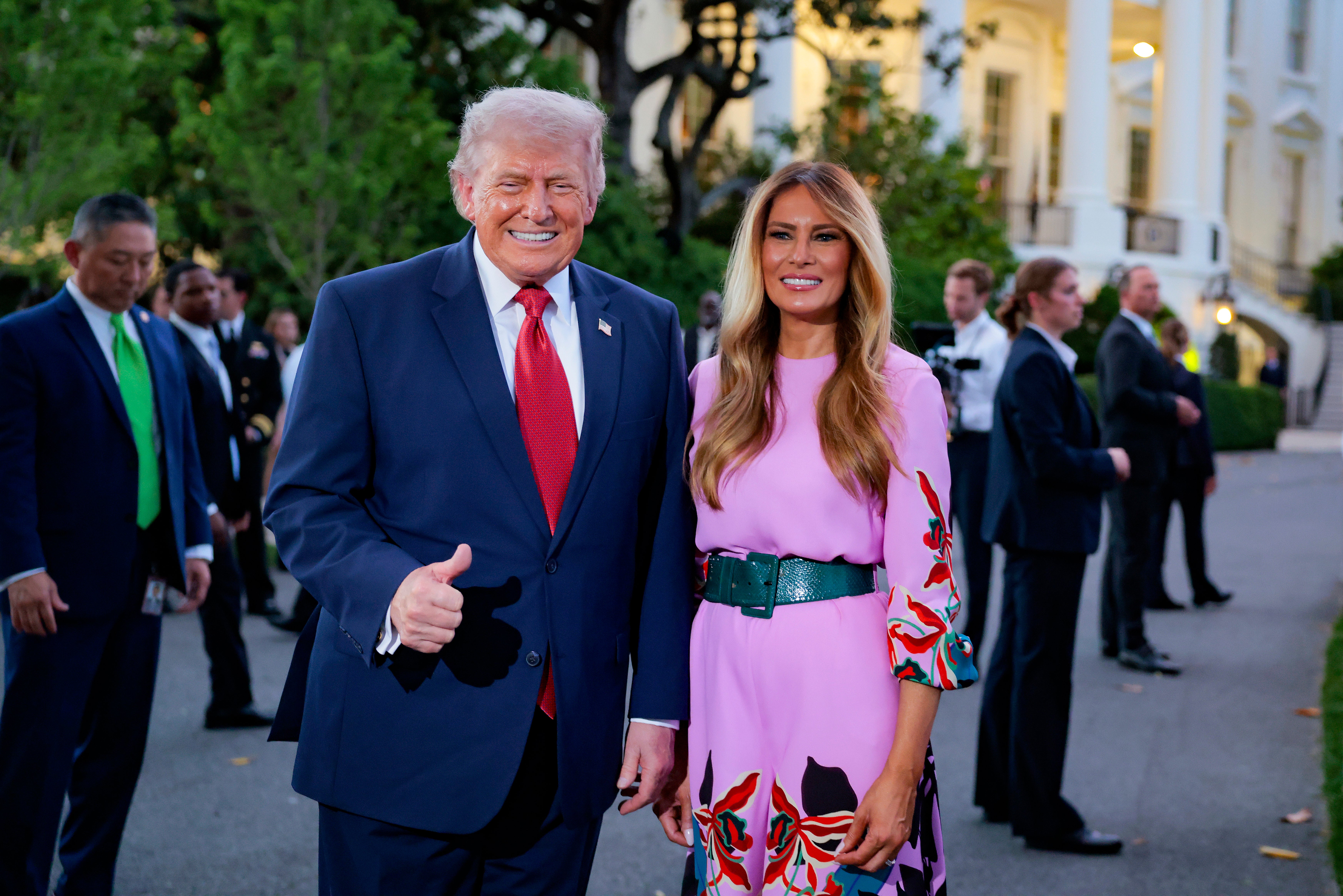 As well as his claims about Melania’s documentary success, Bezos also heaped praise on Donald Trump, saying that the president was ‘a more mature, more disciplined version of himself than he was in his first term’ (Getty)
