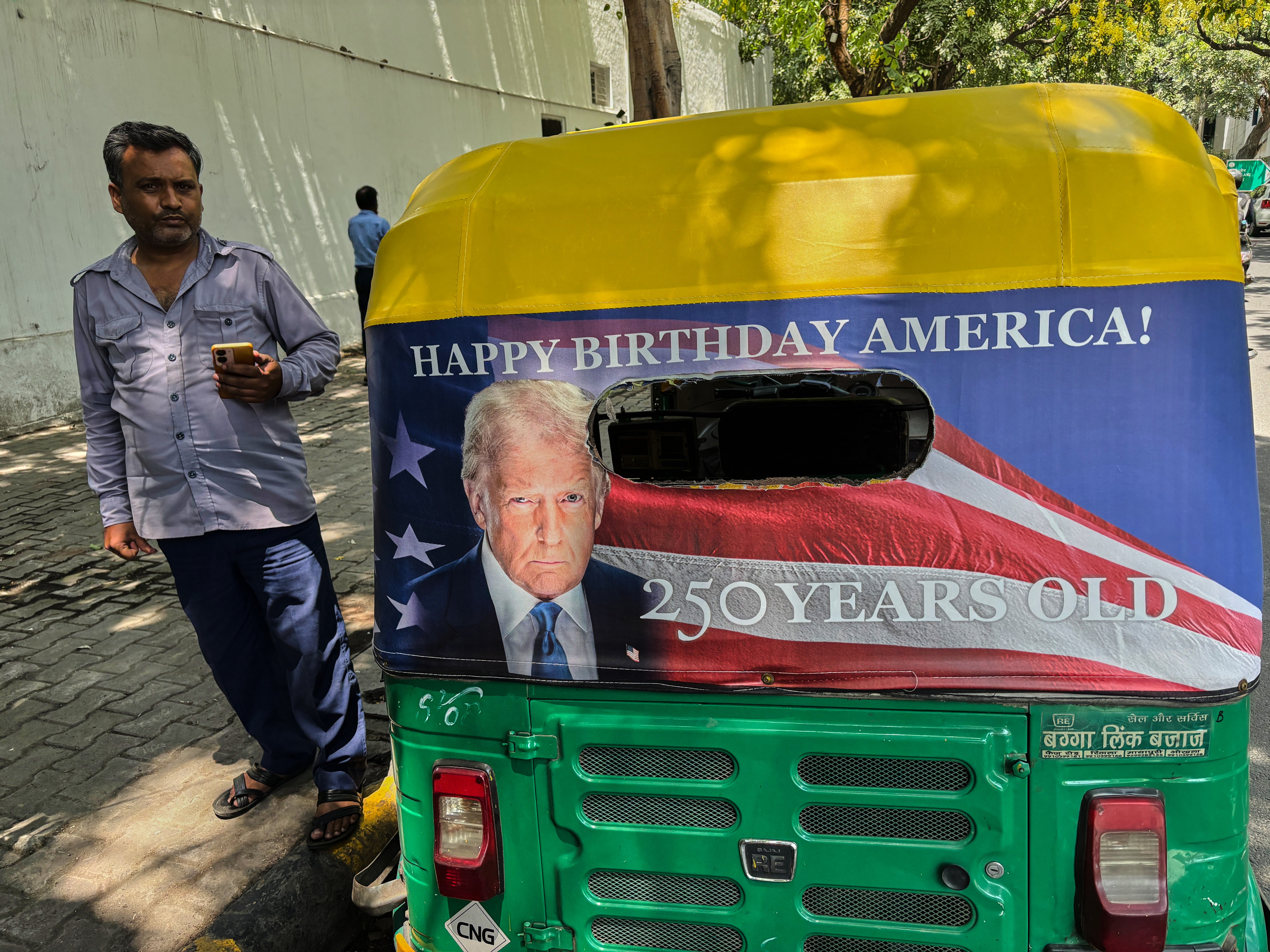 Approximately 100 auto-rickshaws, adorned with large images of Trump and the Statue of Liberty, have become a prominent feature across the Indian capital in recent weeks