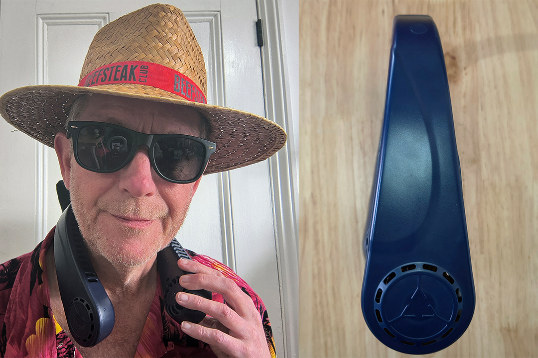 This neck fan features three speed settings and up to five hours of battery life (Stuart Pritchard/The Independent)