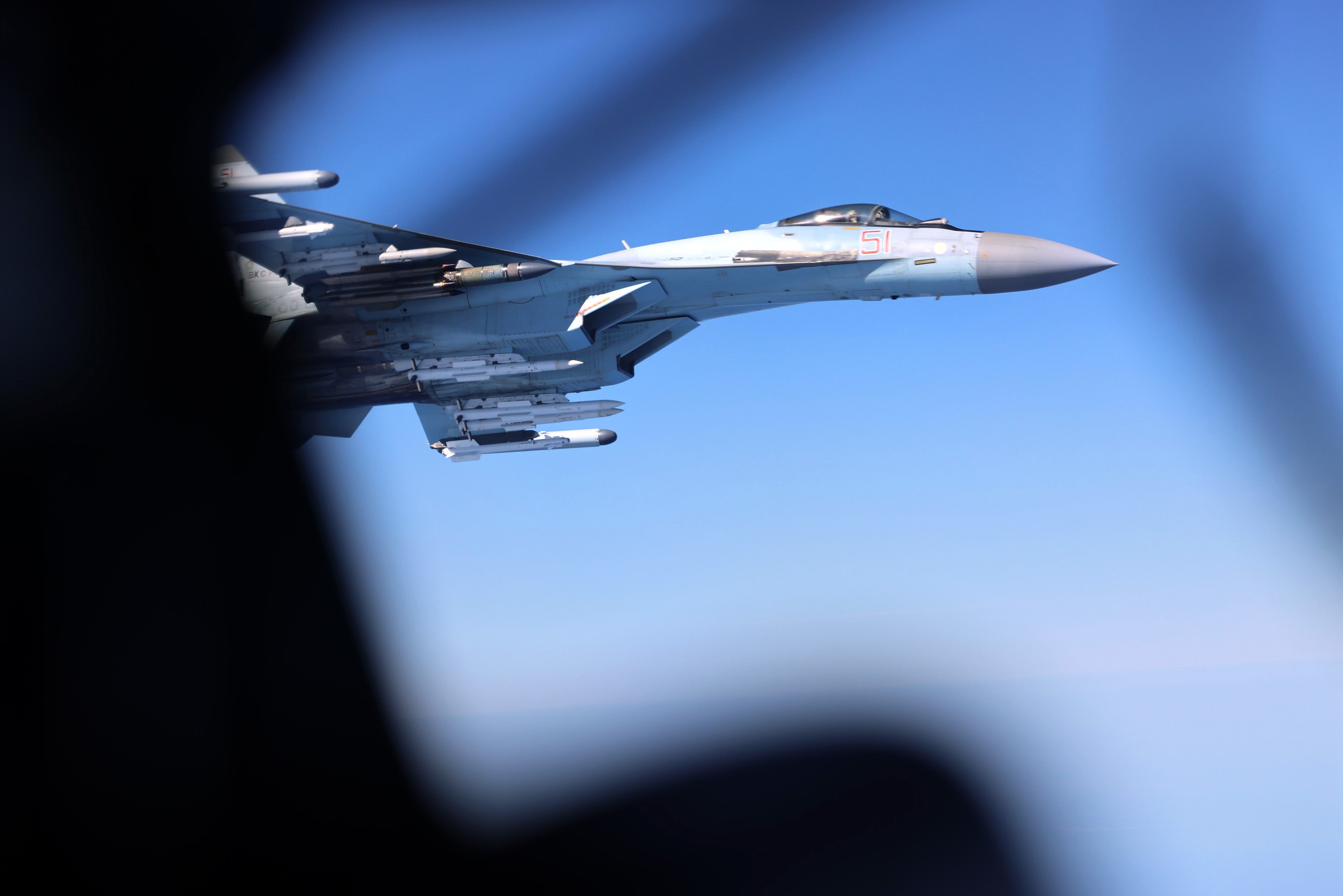 The Russian jet flew close to a British Rivet Joint reconnaissance aircraft