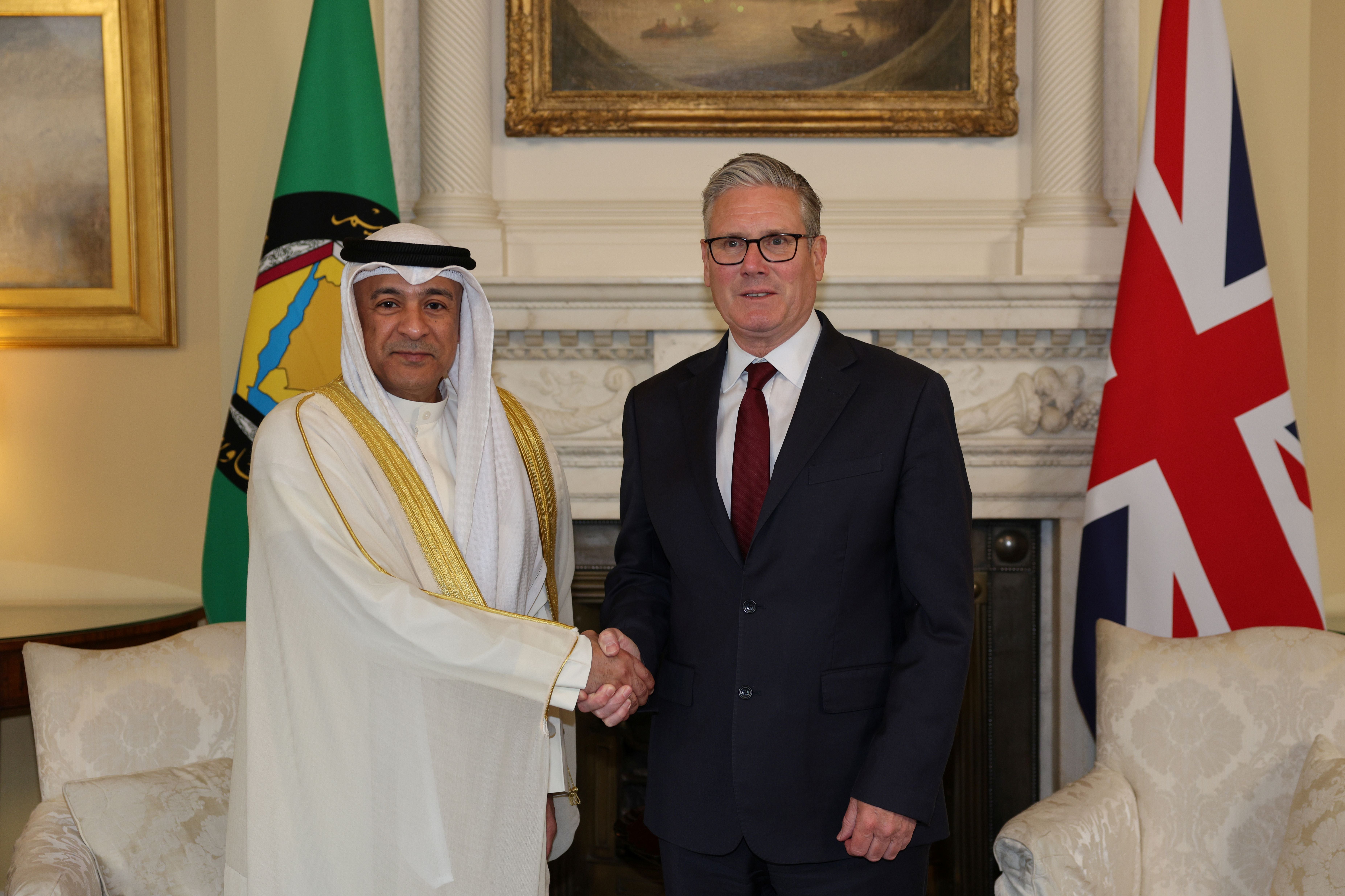 Prime minister Sir Keir Starmer meets Gulf Cooperation Council secretary-general Jasem Al-Budaiwi in No 10 Downing Street