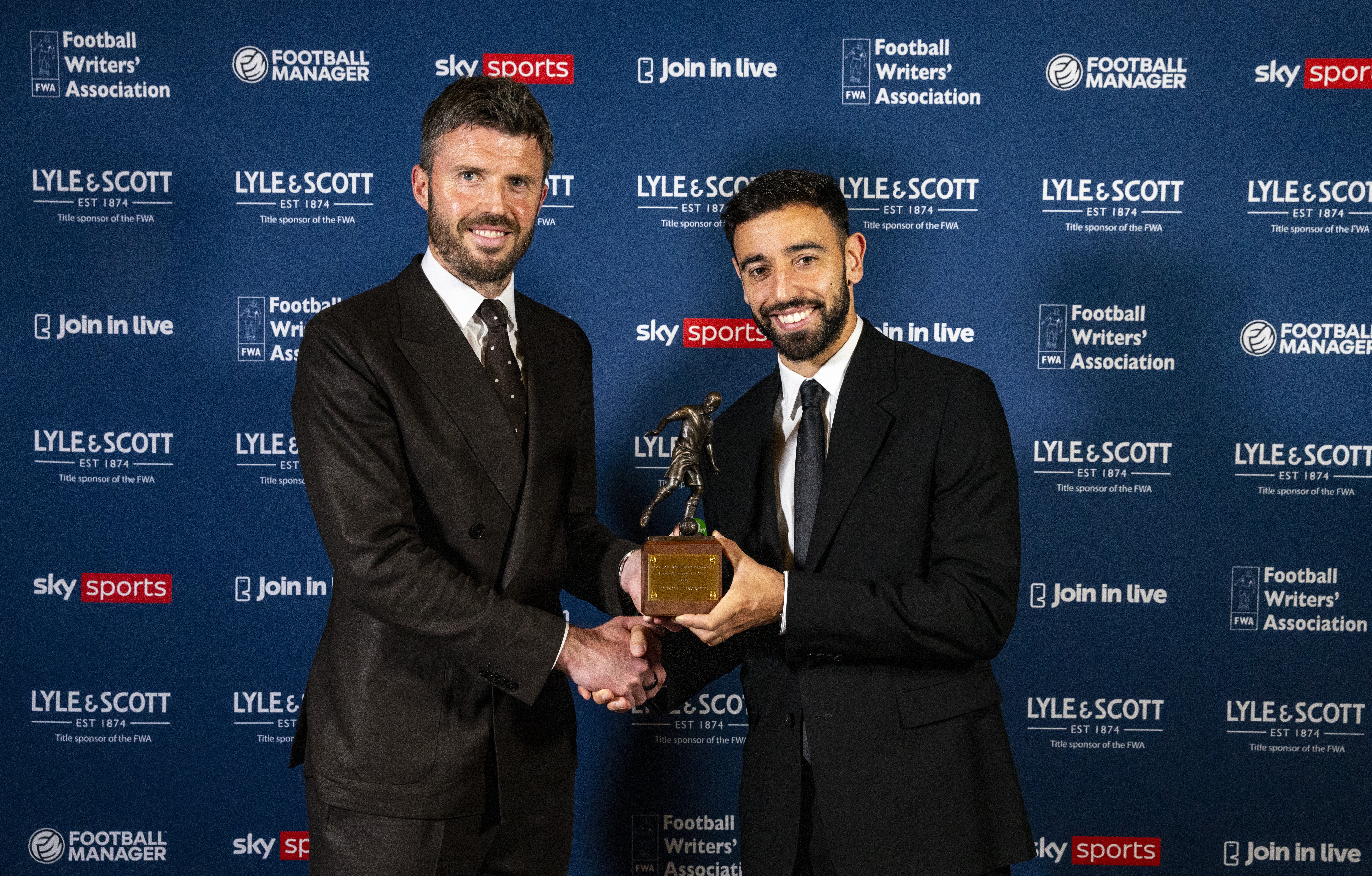 Carrick presented Bruno Fernandes with his player of the year award on Tuesday (PA Wire)