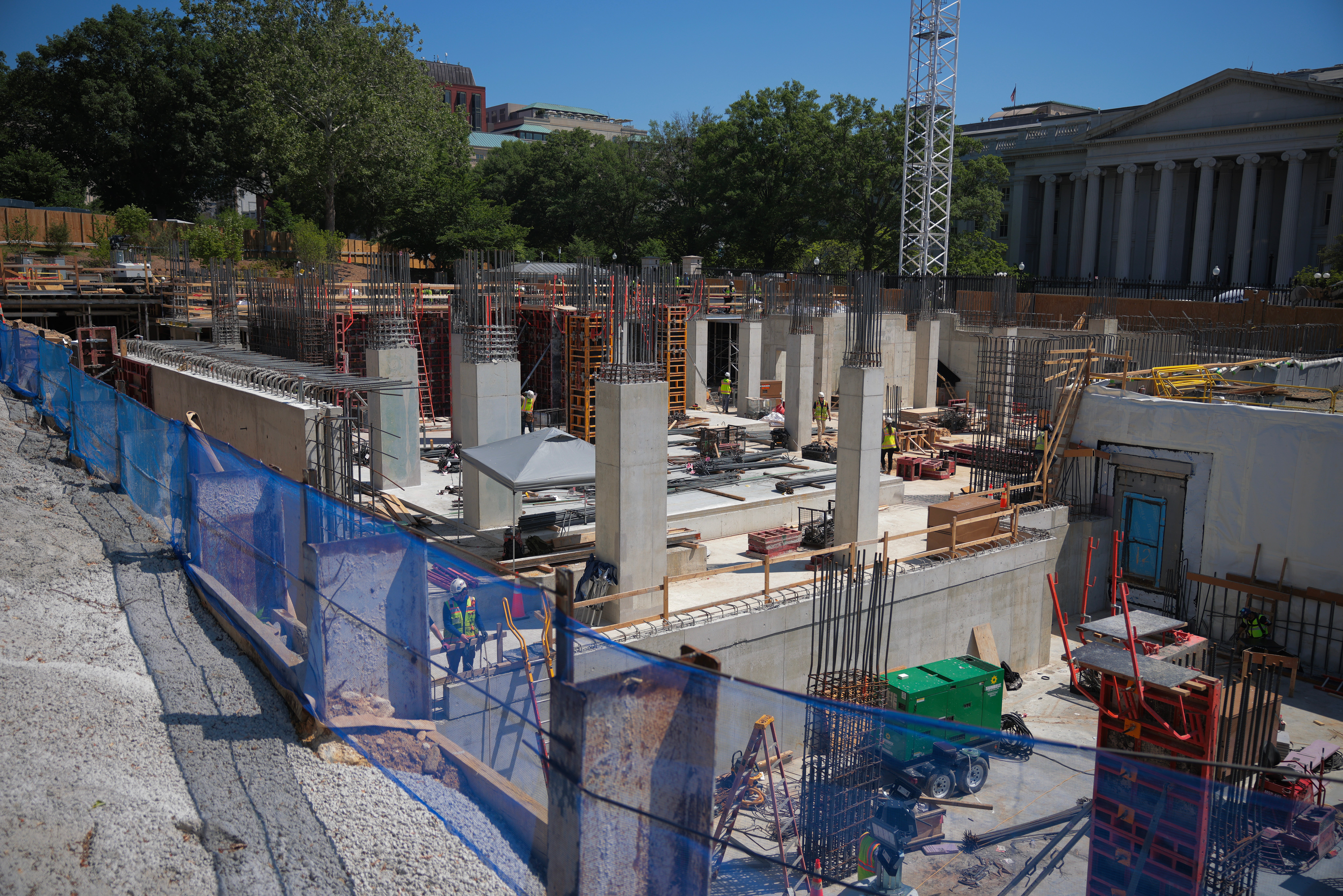 Construction continues on the lower levels of the White House ballroom on May 19