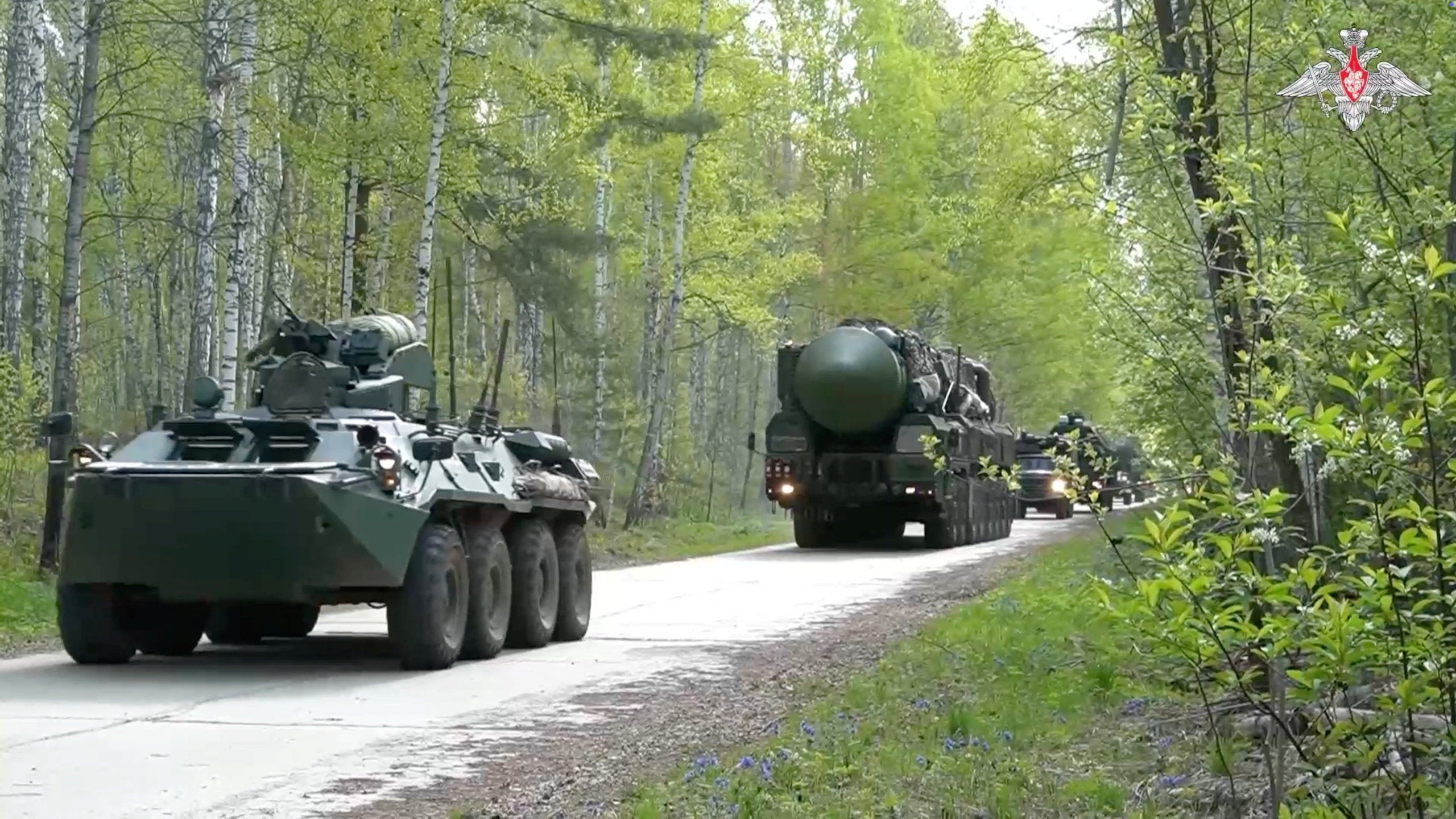 A coloumn of Russia's mobile strategic missile system units seen at an unidentified location in Russia (Reuters)