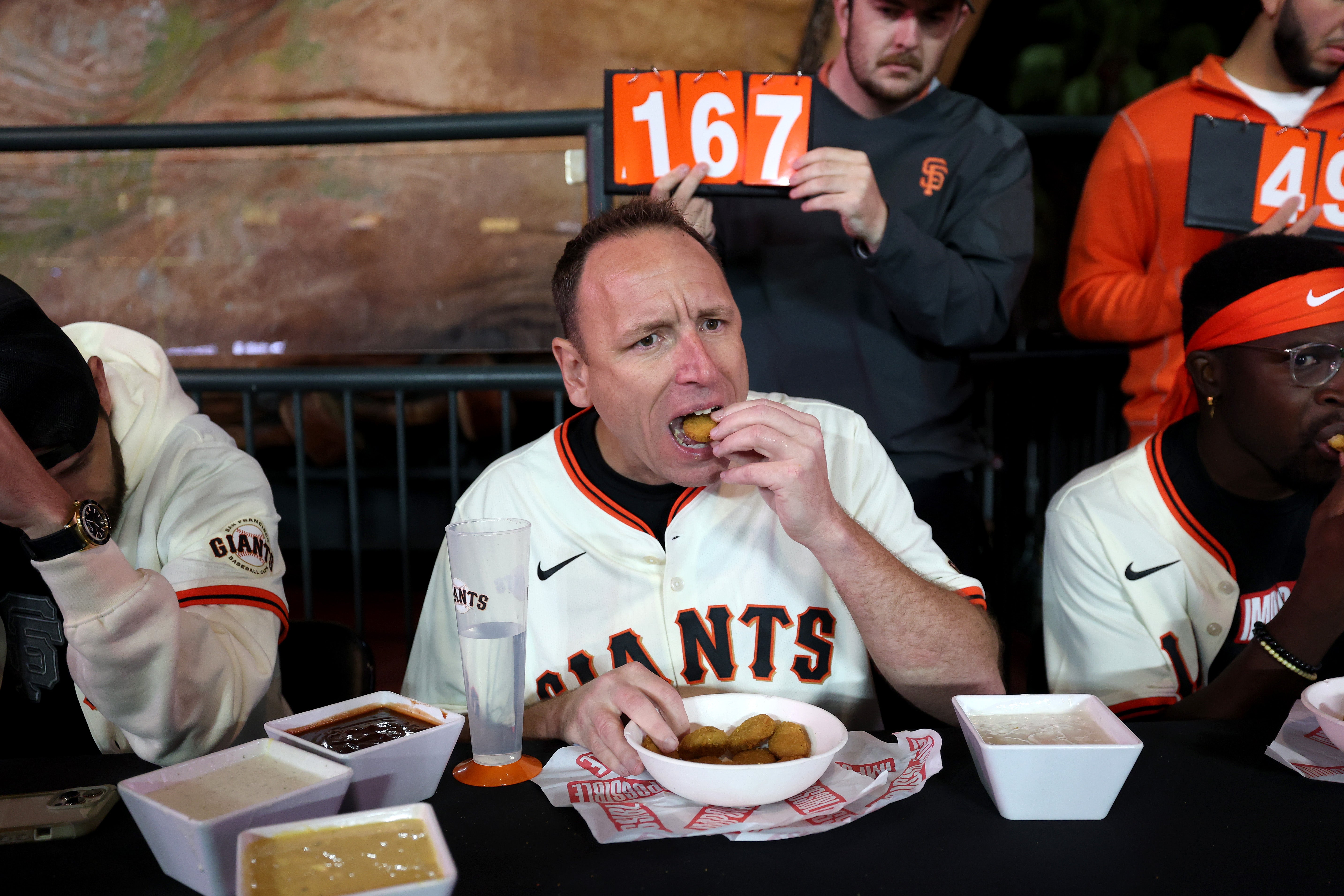 The competitive eating sensation was accused of slapping a man across the face during a late night out at an Indiana bar in April