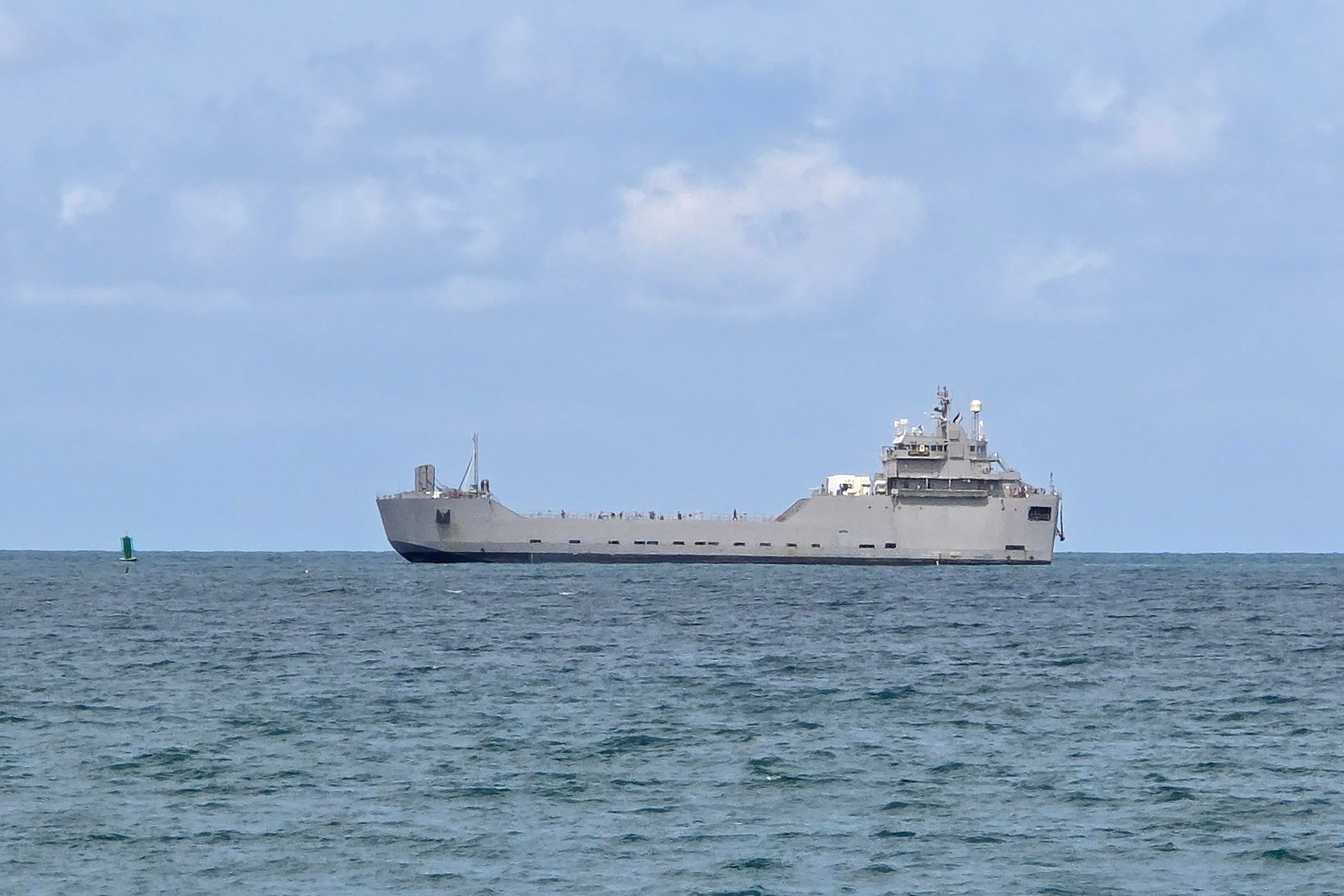 An Israeli naval vessel motors towards the port of Ashdod after Israeli forces intercepted the Gaza-bound Global Sumud Flotilla
