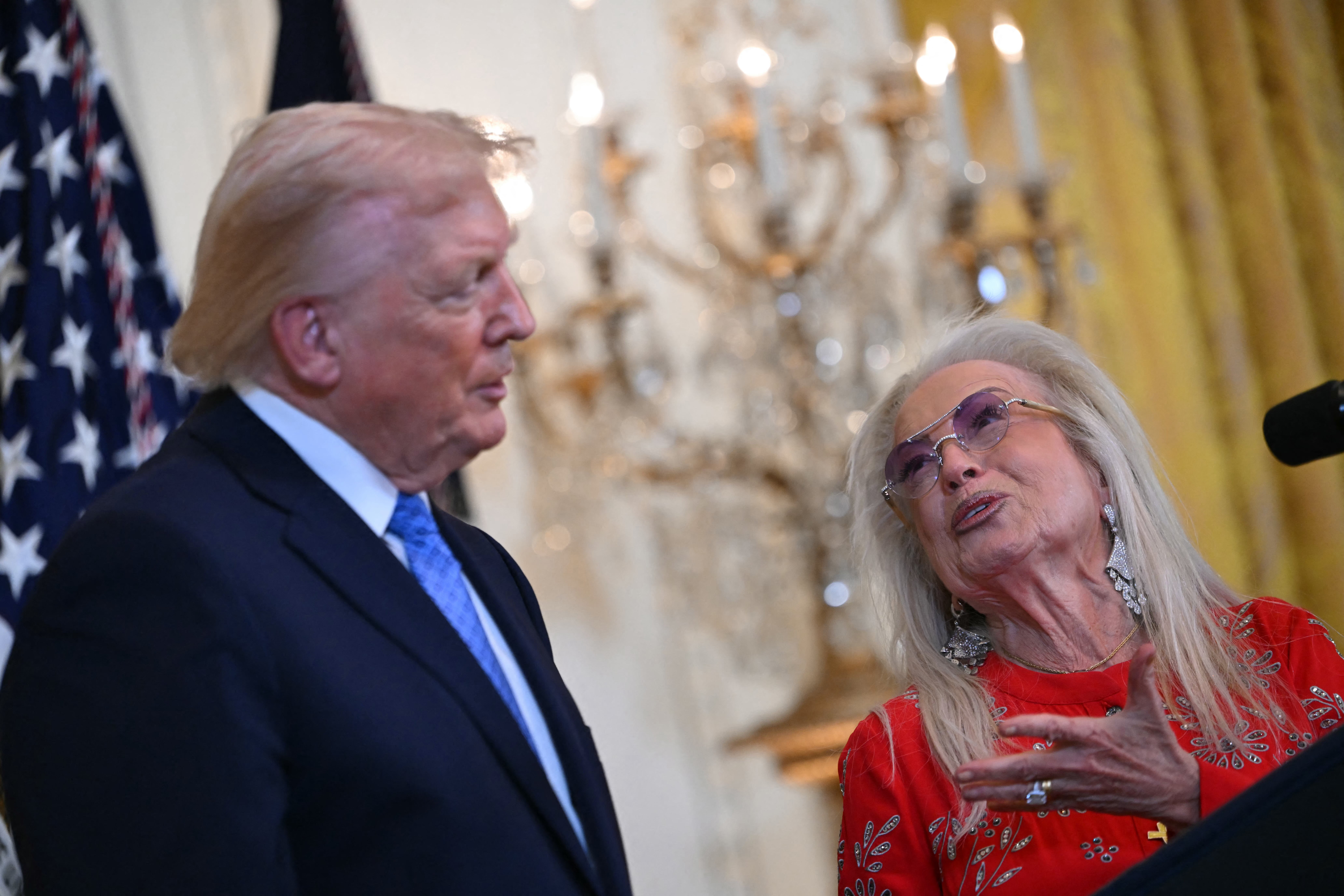 One person interviewed mocked Trump's close relationship with billionaire Miriam Adelson, shown here at the White House in December
