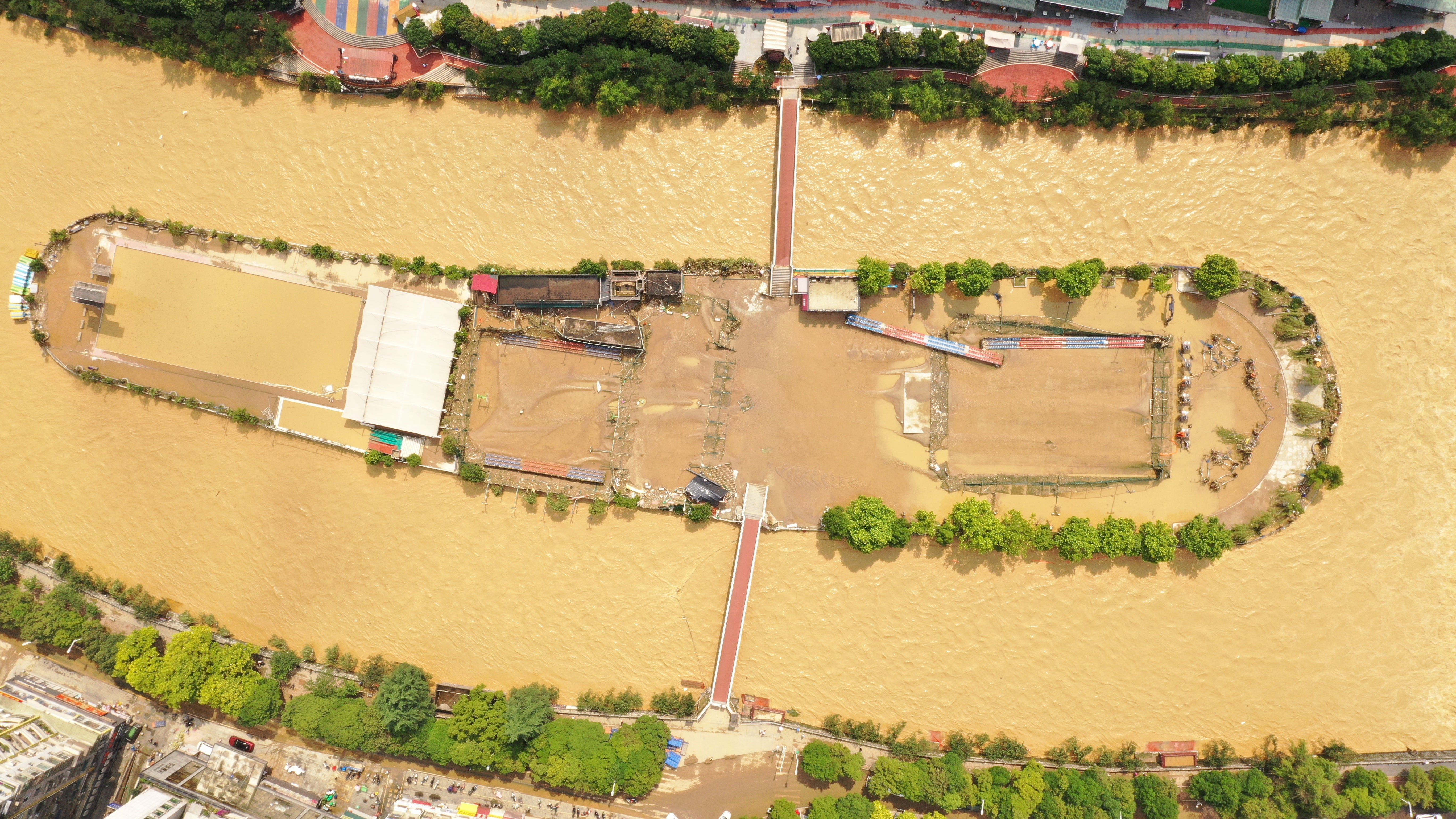 An aerial view shows a flood affected area after heavy rains in Duyun, in China's southwestern Guizhou province (AFP/Getty)