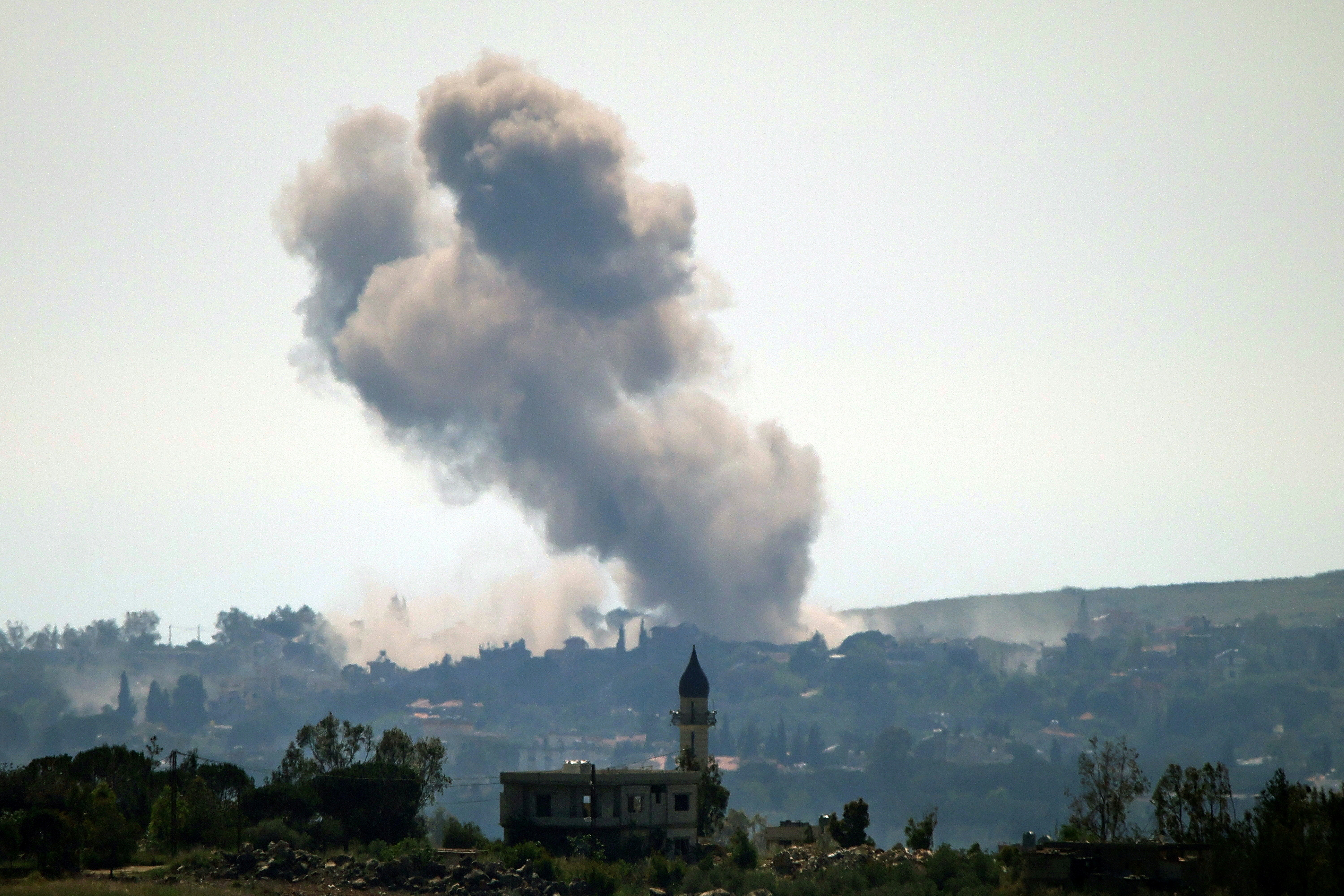 Smoke rising from the site of an Israeli airstrike that targeted the village of Zawtar al-Gharbiyeh in Lebanon