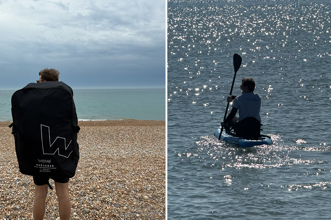 The kayaks were tested across calm water and rolling waves (Lucy Smith/The Independent)