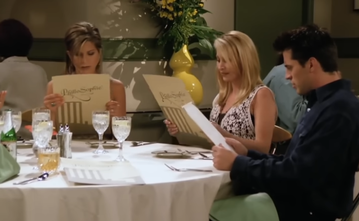 ‘Are these famous chickens?’ Rachel, Phoebe and Joey questioning their life choices in ‘Friends’ (Warner Bros/HBO)