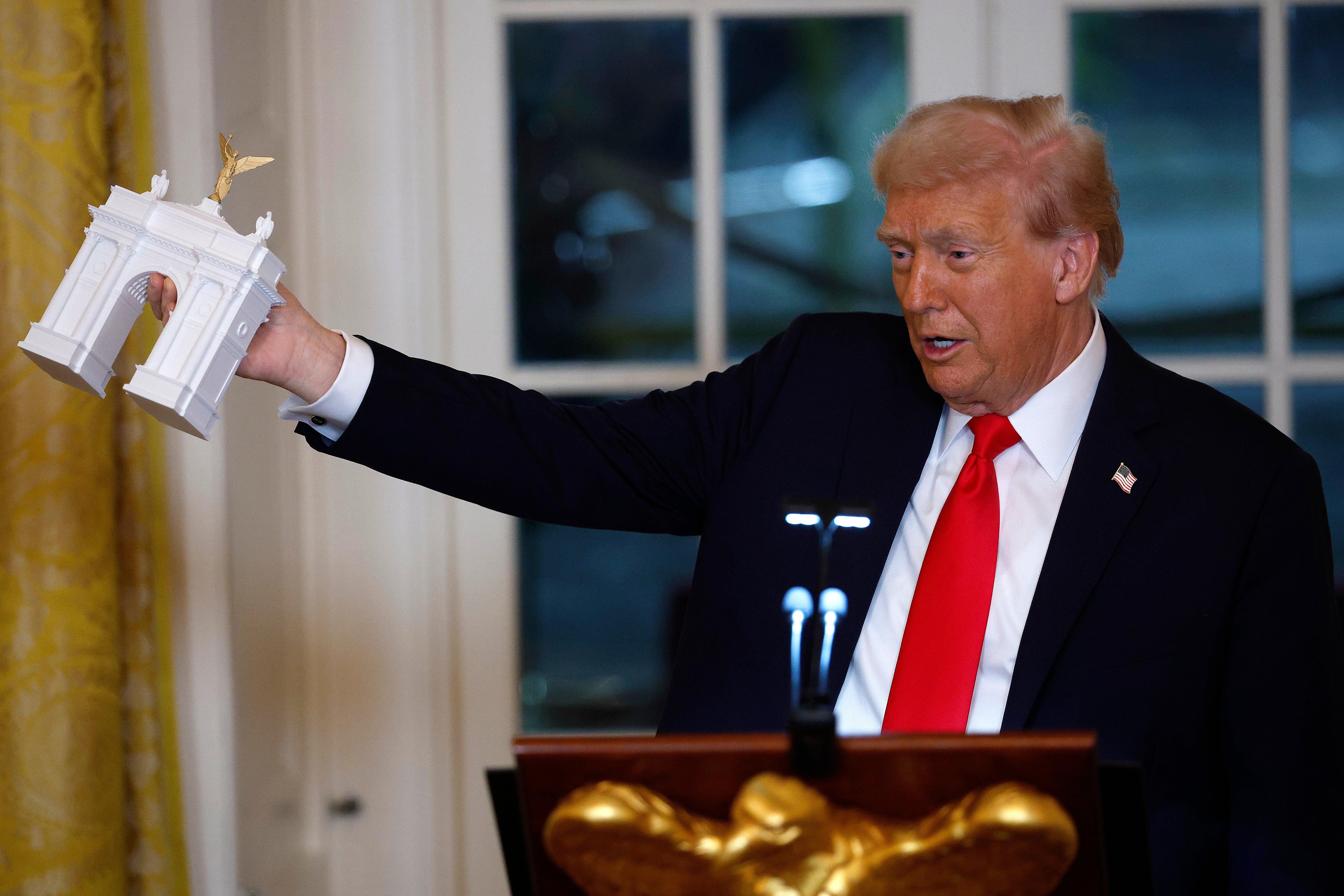 Donald Trump’s team maintains that the president does not need Congress to approve his plans for a towering 250-foot arch in Washington, D.C., because a similar proposal was already given the go-ahead — more than 100 years ago
