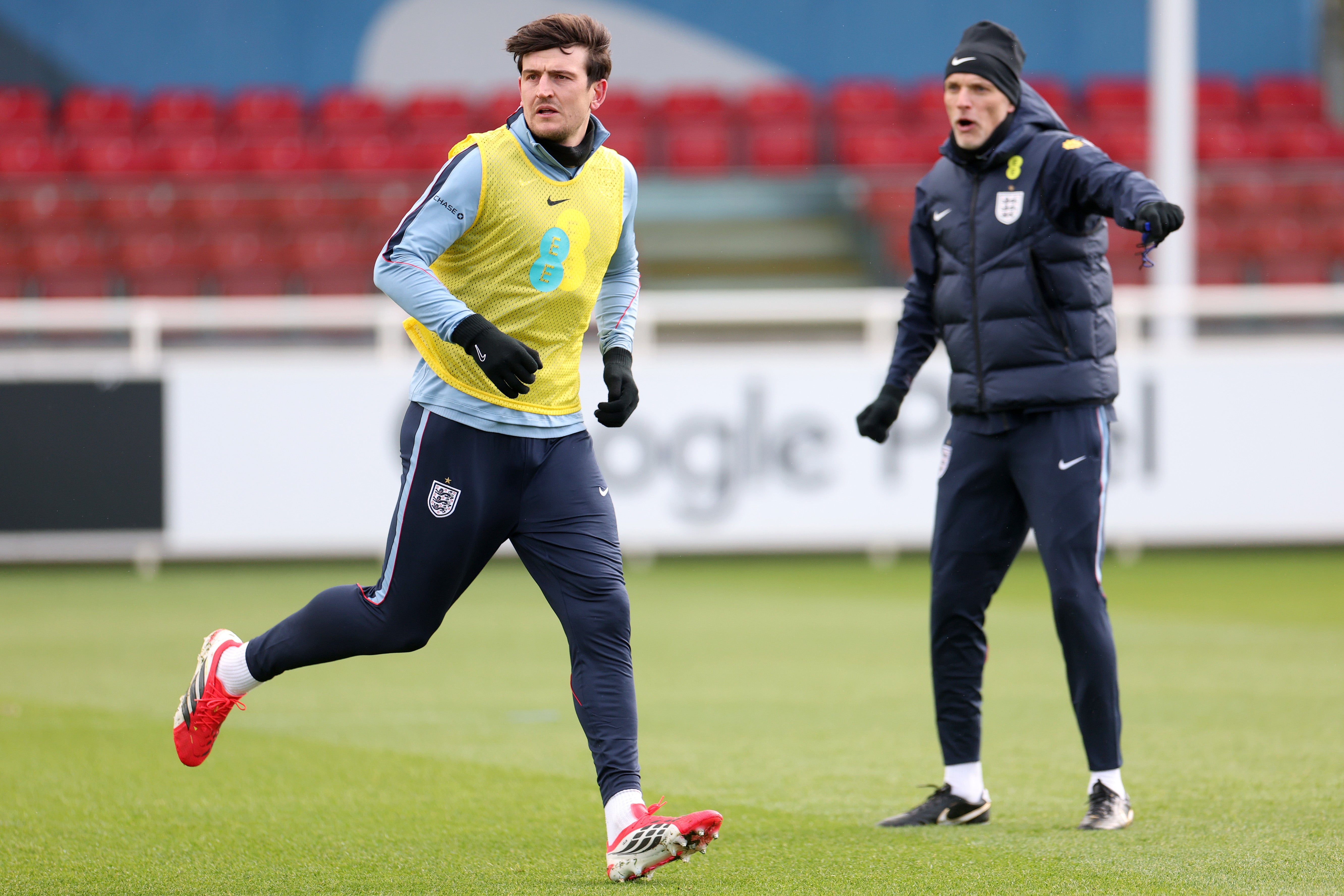 Maguire’s omission is a bold call by England boss Thomas Tuchel (right)