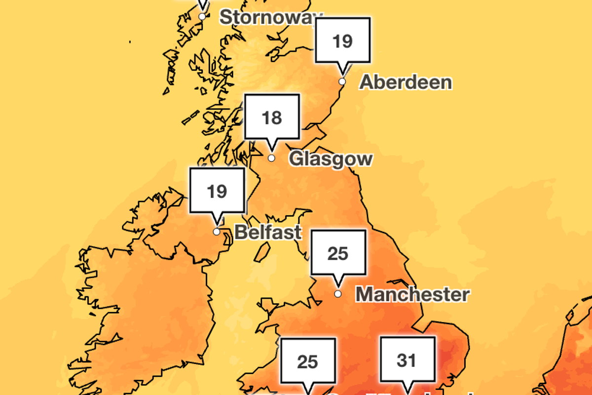 Mapped: Where temperatures could hit 33C in this week’s heatwave – UK Times Mapped: Where temperatures could hit 33C in this week’s heatwave – UK Times