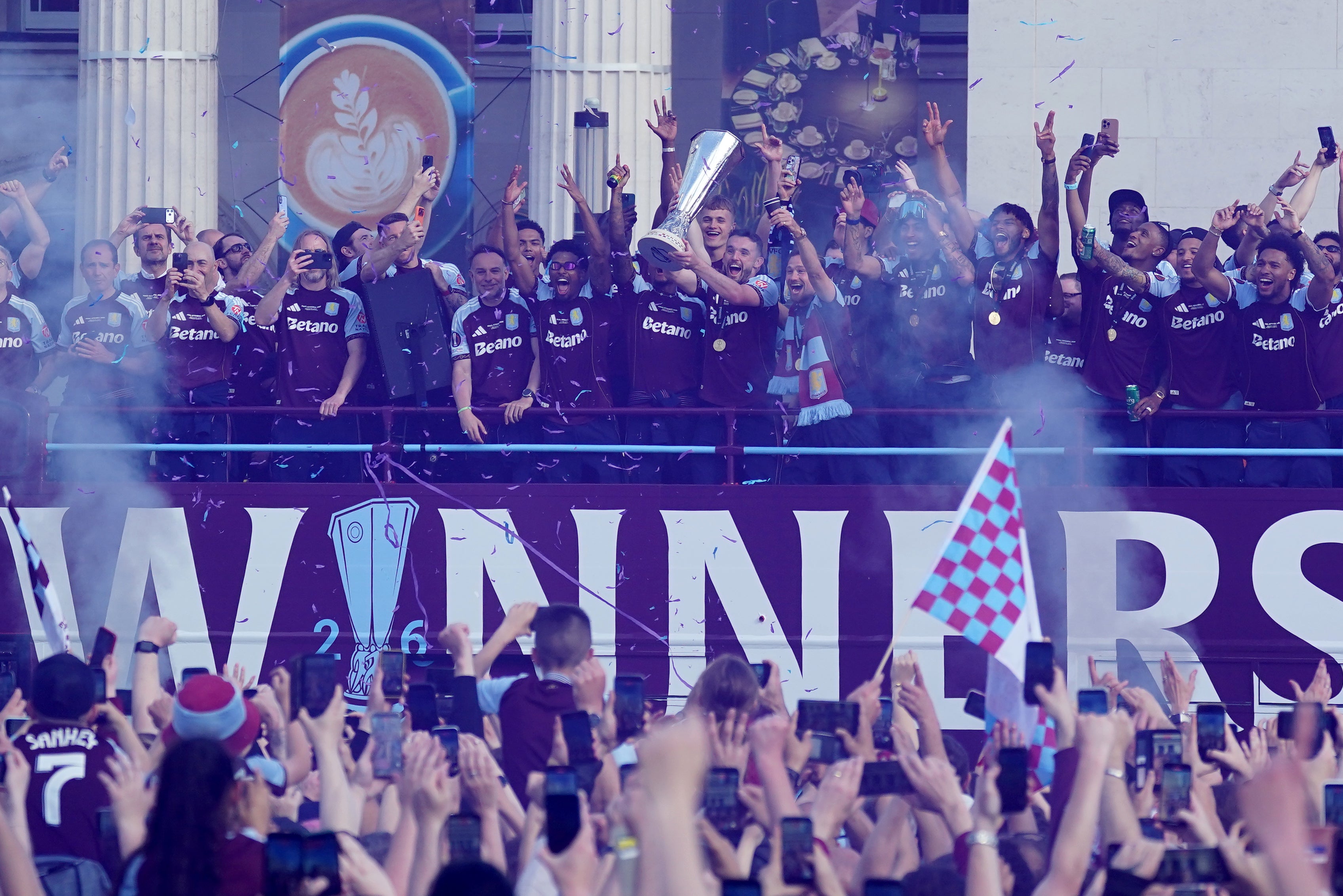 Thousands of Aston Villa fans turned out as the players celebrated their Europa League success (Jacob King/PA)