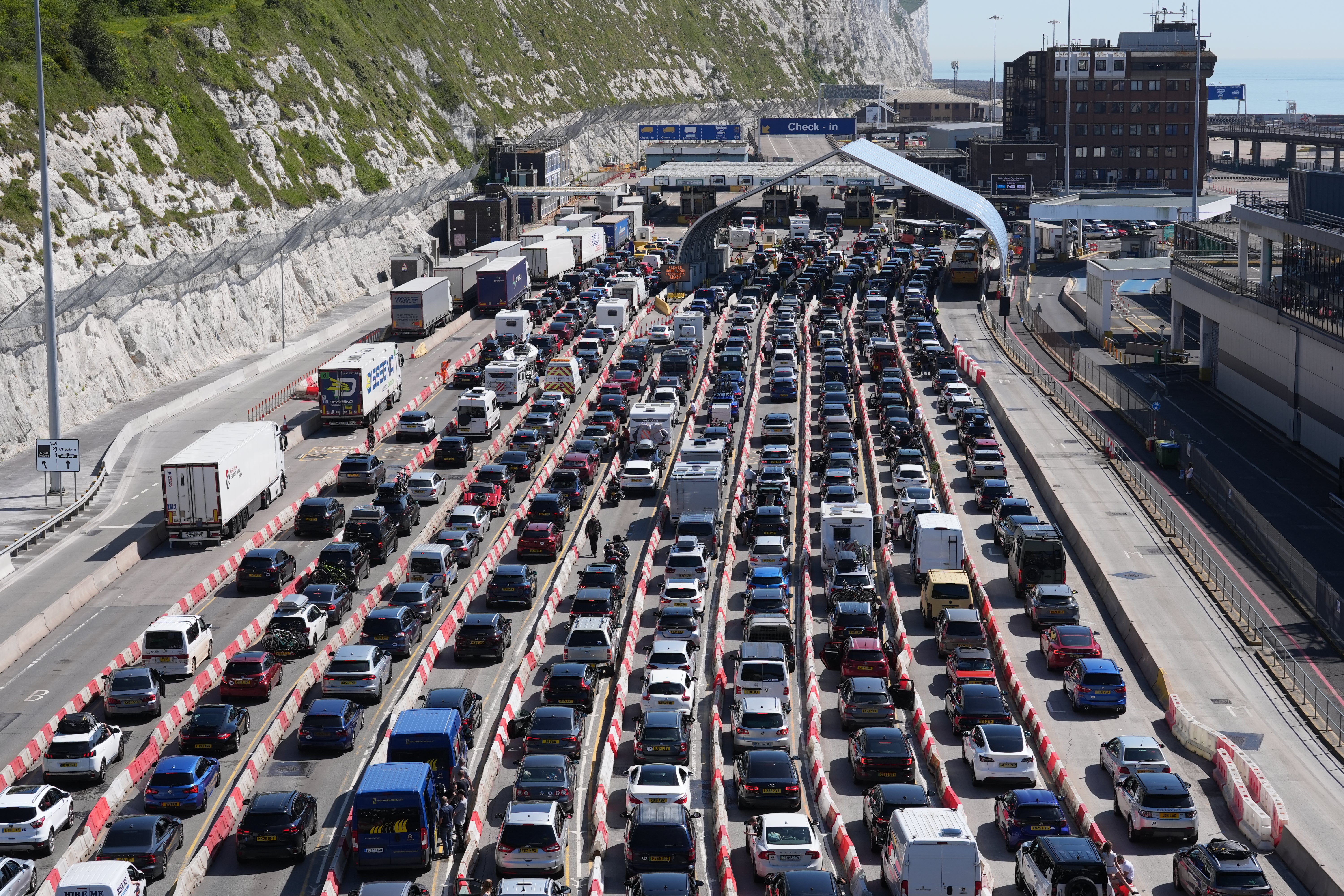 Traffic queuing for the Port of Dover in Kent on Friday