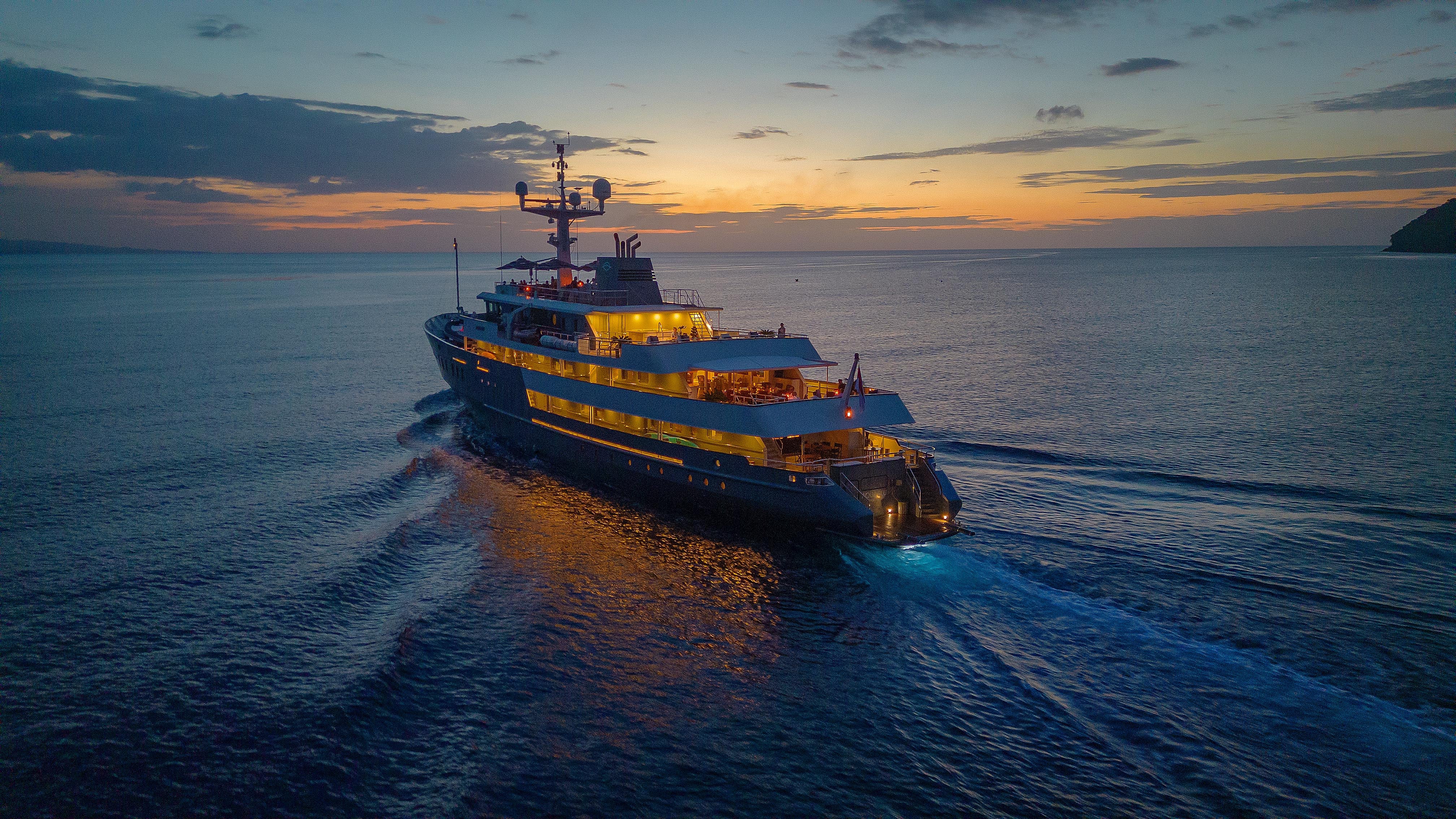 The Aqua Blu ship by night