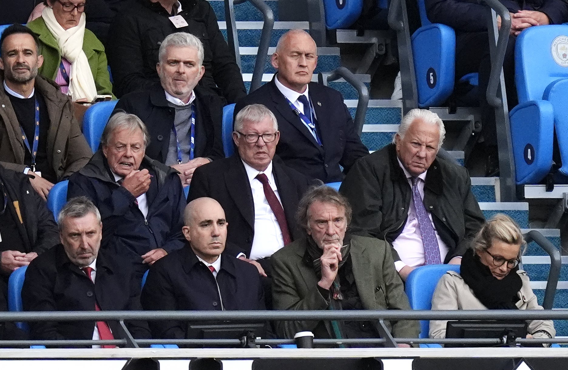 Jason Wilcox, Omar Berrada and Sir Jim Ratcliffe (front row, left to right) were all involved in the decision to pick Carrick (Nick Potts/PA) (PA Archive)