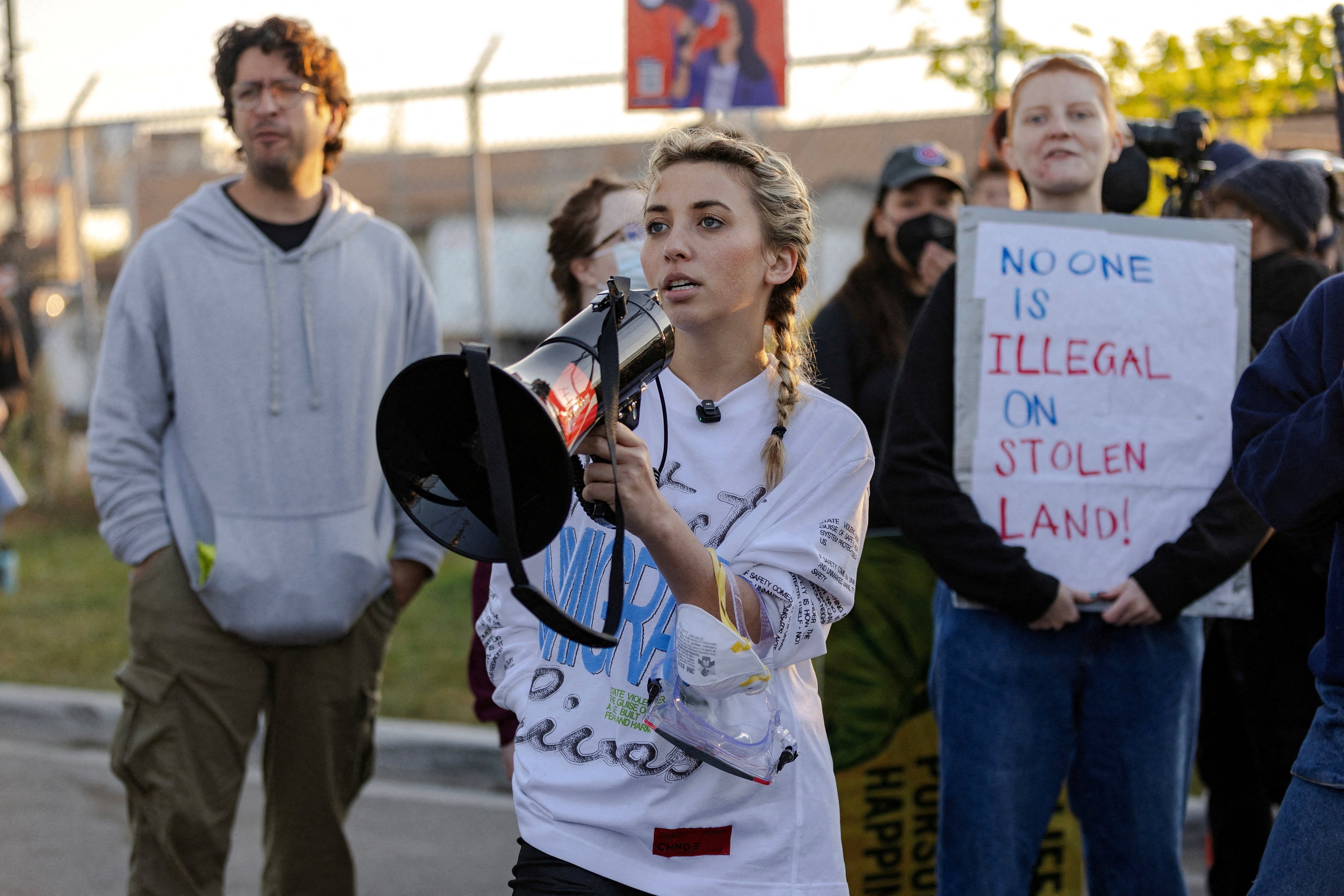 Former congressional candidate Kat Abughazaleh, pictured protesting outside the Broadview ICE facility in 2025, chastised DOJ’s case against her and other defendants who sought to put a spotlight on ICE’s ‘unlawful behavior and how it treats our communities’