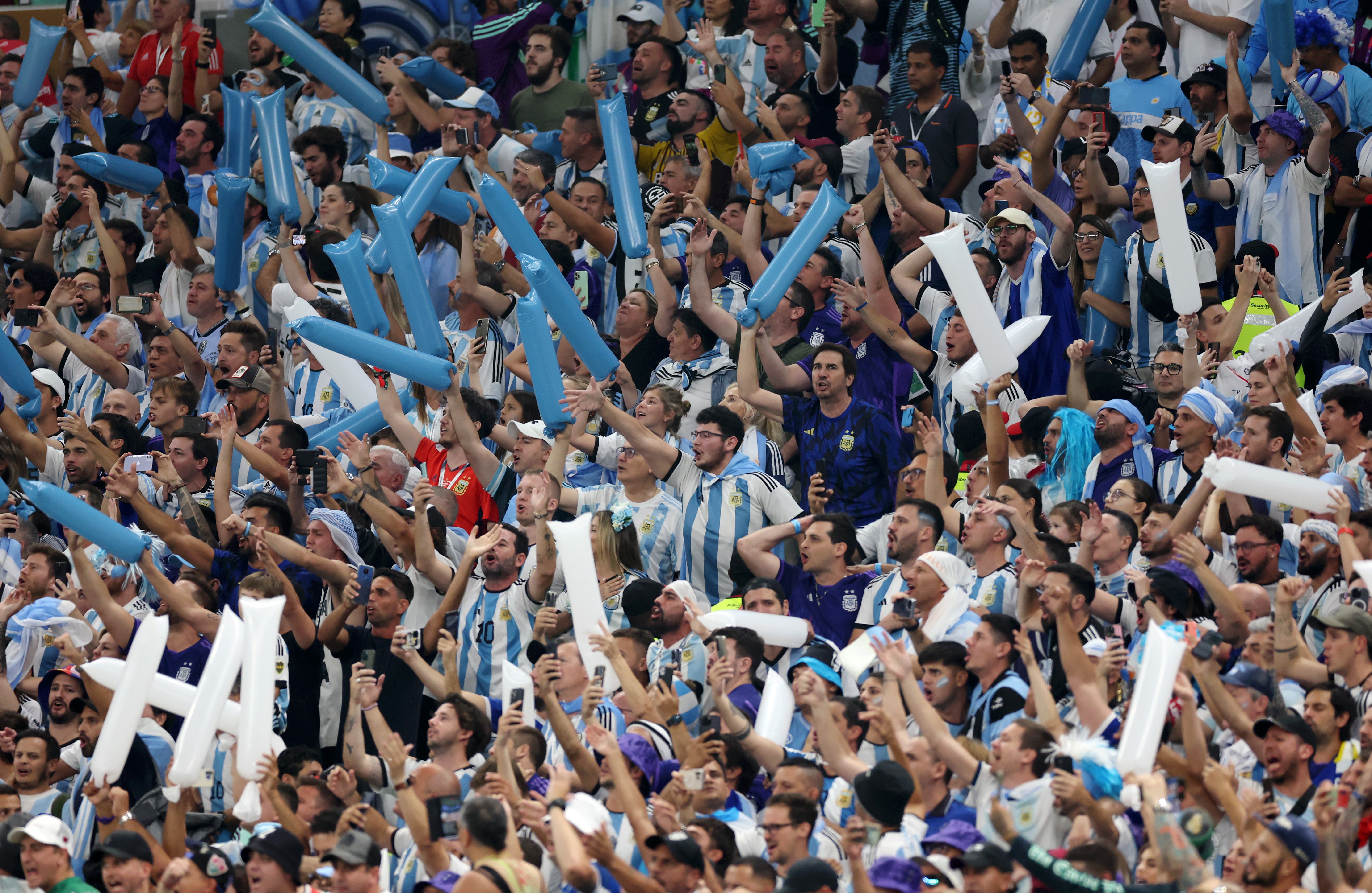 Extreme heat is another risk being monitored — given the matches will take place in the summer and in some warmer-climate cities. Pictured: Fans show their support prior to the FIFA World Cup Qatar 2022 Final match between Argentina and France