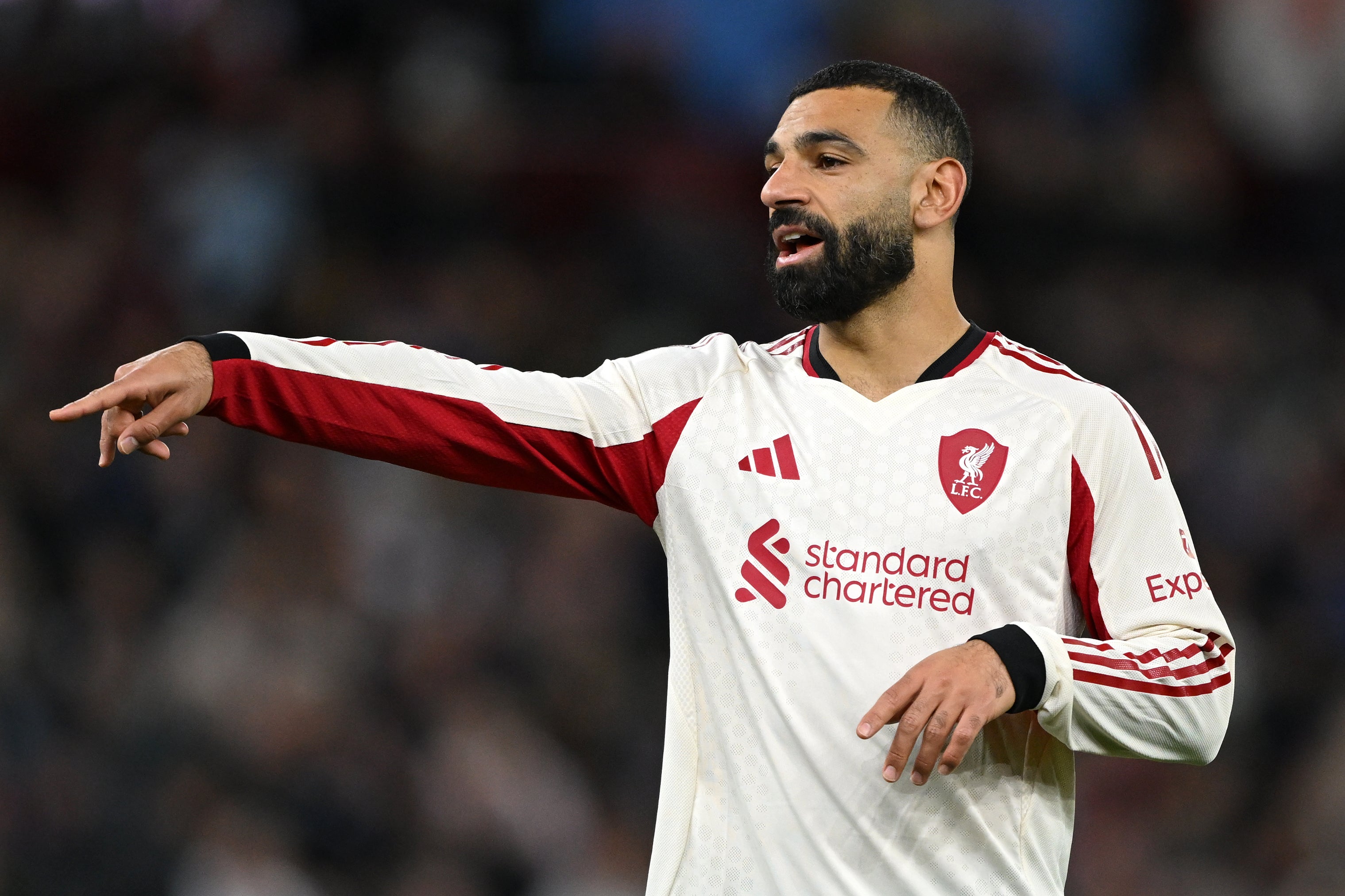 Mohamed Salah of Liverpool reacts against Aston Villa