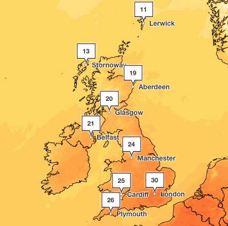 Temperatures are expected to exceed 30C in London on Sunday