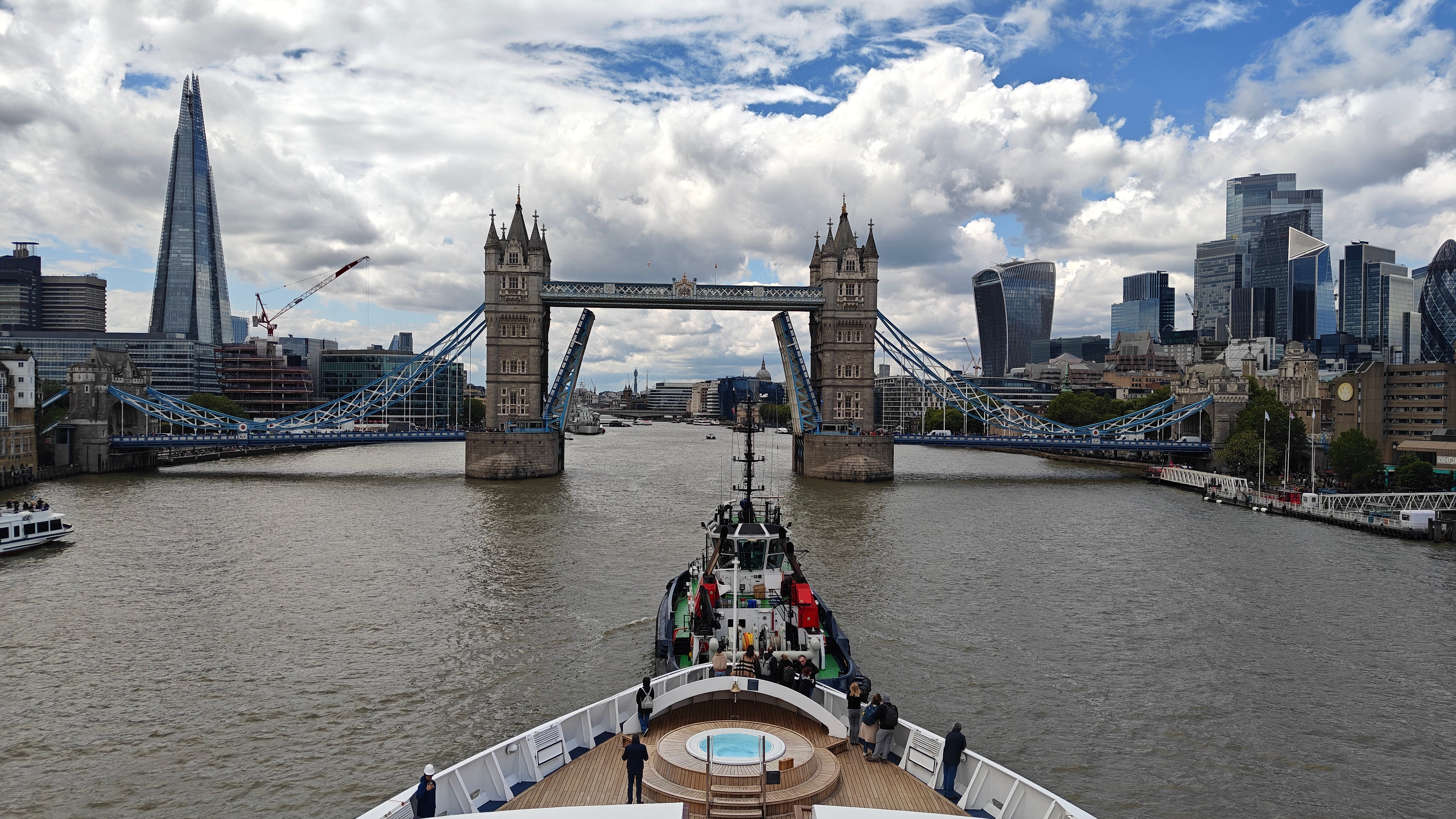 The London landscape looks uniquely different from a cruise ship in the capital