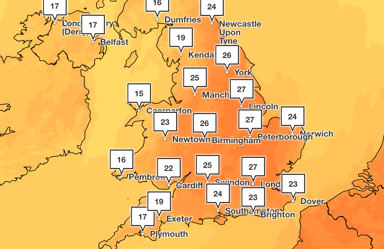 Temperatures will hit 28C in some parts of the UK on Friday (Met Office)