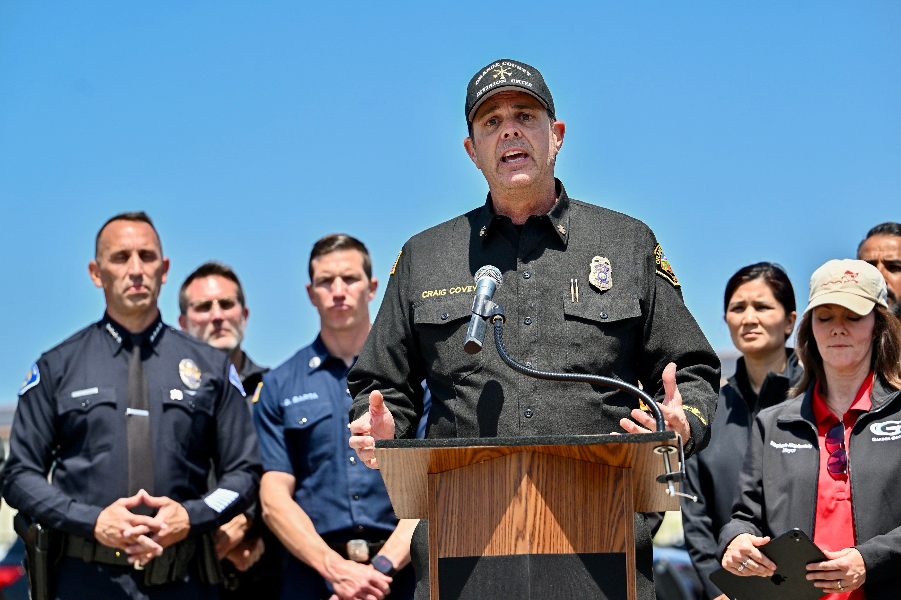 First responders are trying to cool the compromised tank, but officials nonetheless expect it to explode or spill thousands of gallons of chemicals